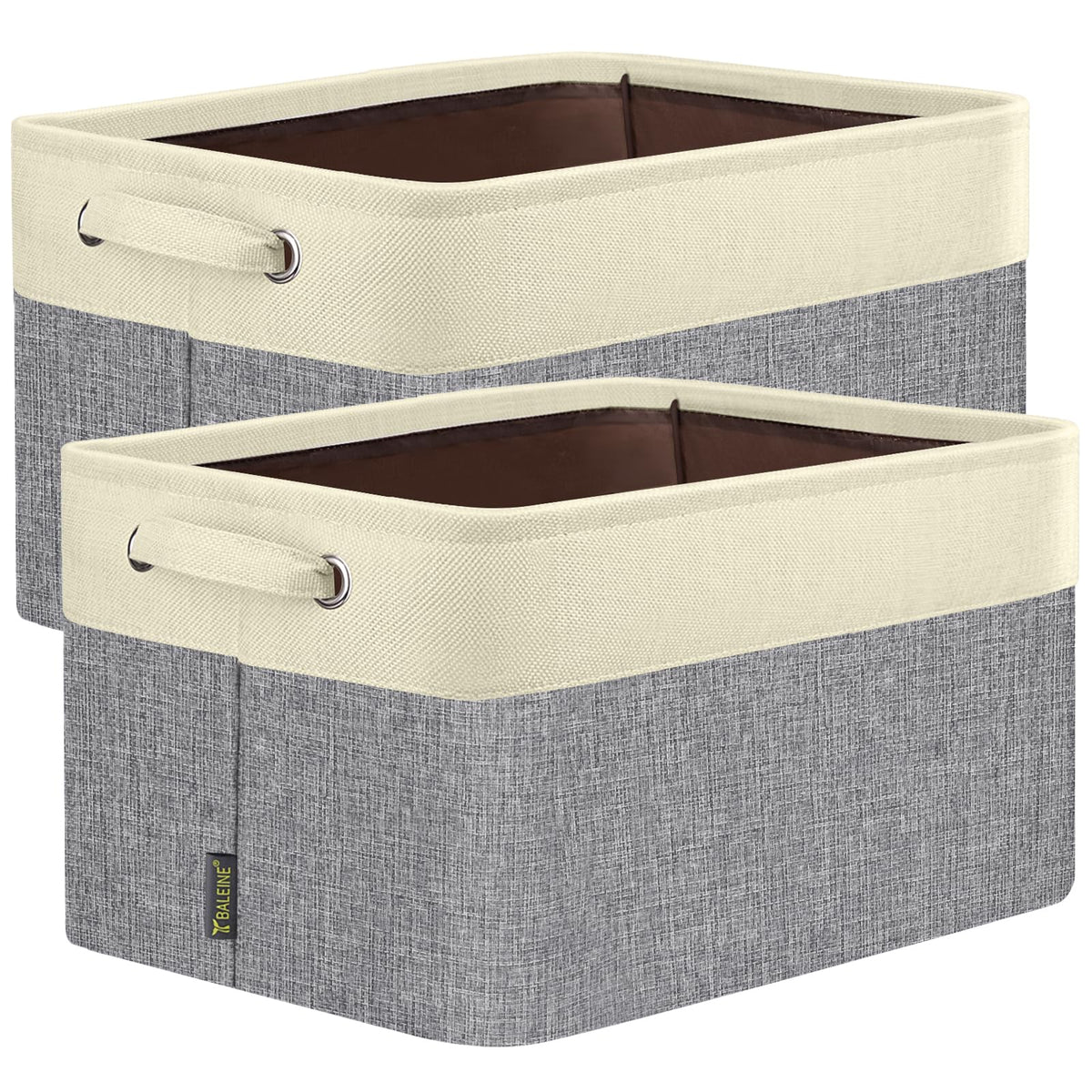 BALEINE 3 Pack Fabric Closet Storage Bins for Shelves, Linen Closet Organizers and Storage, Decorative Baskets for Organizing, Shelf, Clothes, Home, Office (Grey, 15"x11"x9.5")