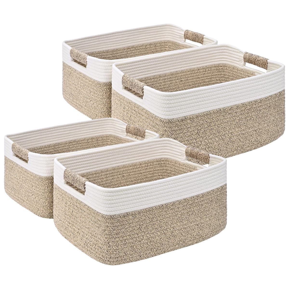 2 Pack Large Storage Basket for Organizing, 17.5"x13"x7" Woven Basket for Shelves, Closet Cube Storage Bins with Wrapped Handle, Cotton Rope Baskets for Kitchen, Clothes, Toys (Natural)