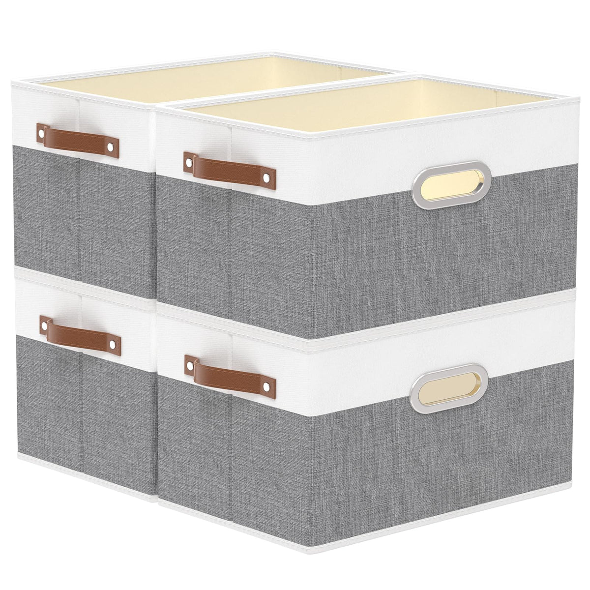 Yawinhe Fabric Storage Baskets,13.0x9.1x7.9in,White/Grey,4-Pack
