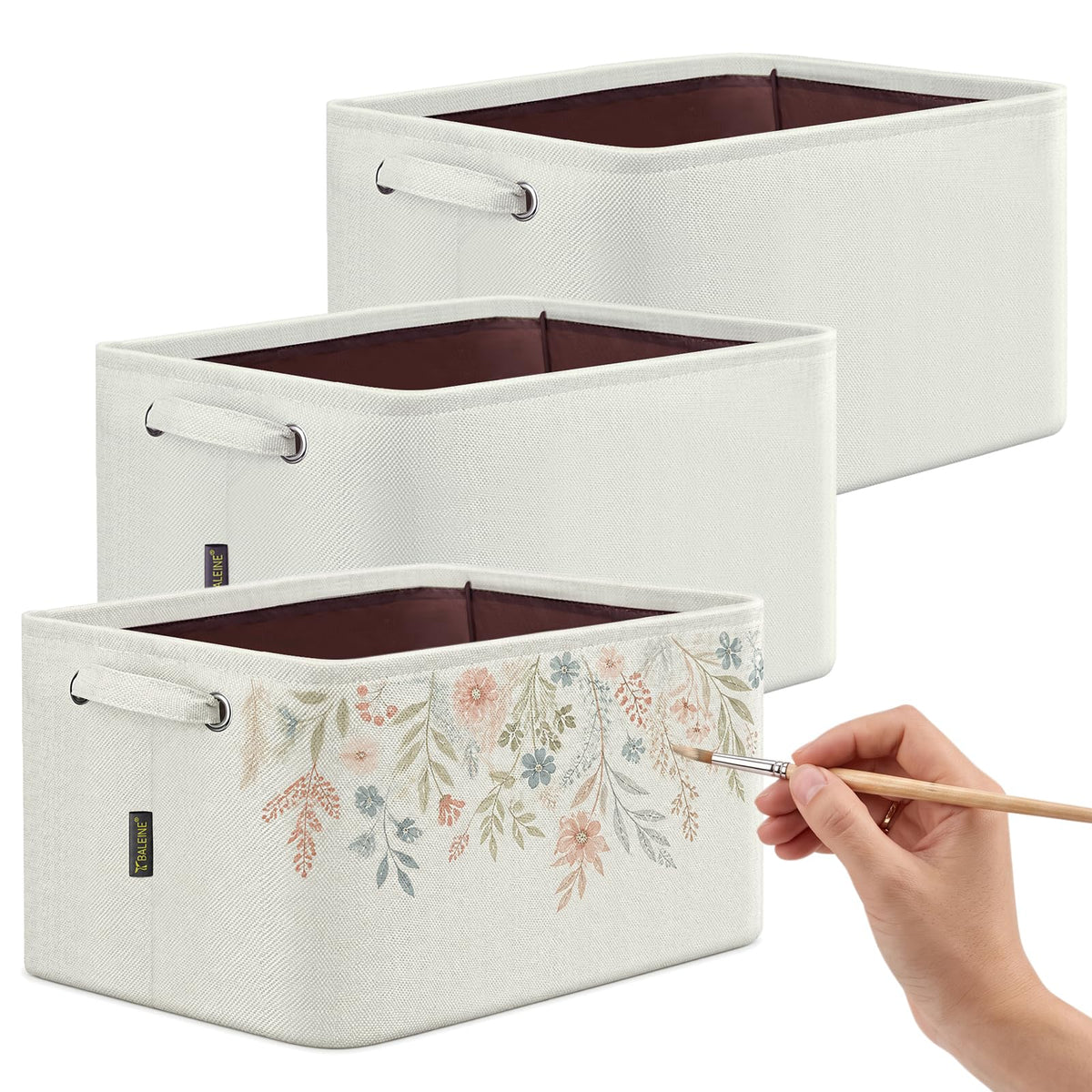 BALEINE 3 Pack Fabric Closet Storage Bins for Shelves, Linen Closet Organizers and Storage, Decorative Baskets for Organizing, Shelf, Clothes, Home, Office (Grey, 15"x11"x9.5")