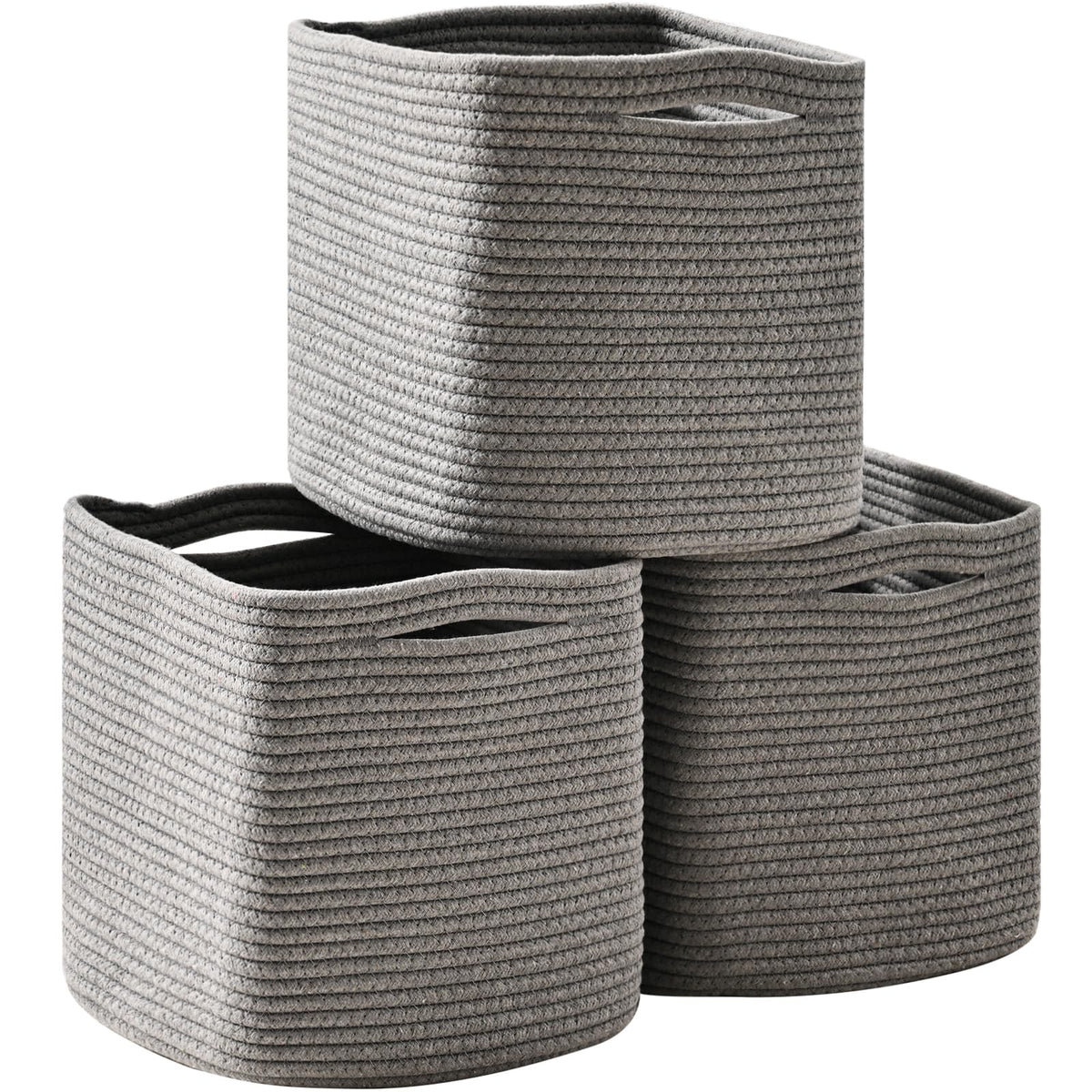 ICERZCZ 11 Inch Cube Storage Bins, Woven Baskets, Mixed Brown, Pack of 3