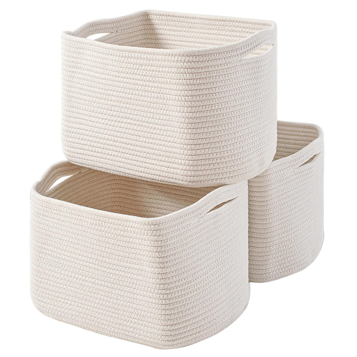 ICERZCZ Storage Baskets for Organizing Shelves 15x11x9.5 Off White 3 Packs