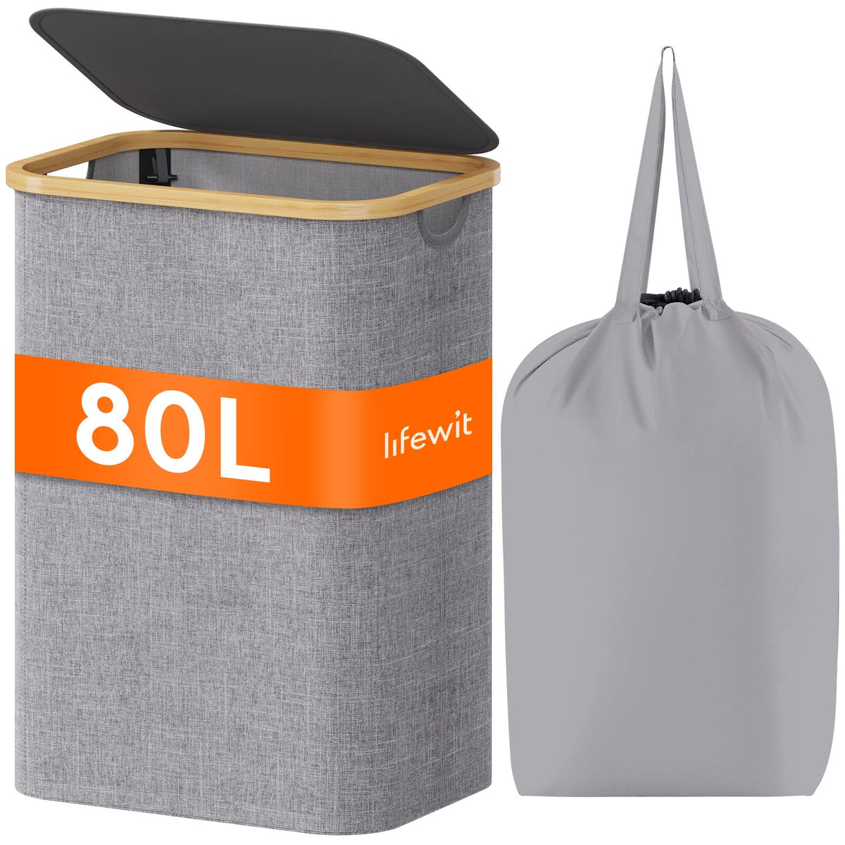 Lifewit 105L Large Laundry Basket with Lid, Removable Bags, Beige