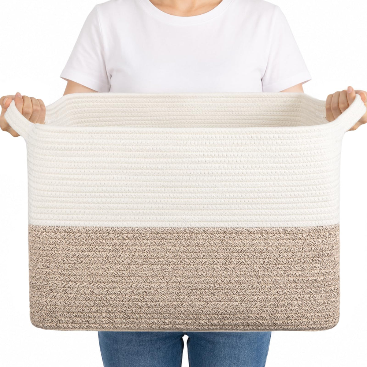 OIAHOMY Woven Storage Basket, Small Baskets for Organizing Brown & White