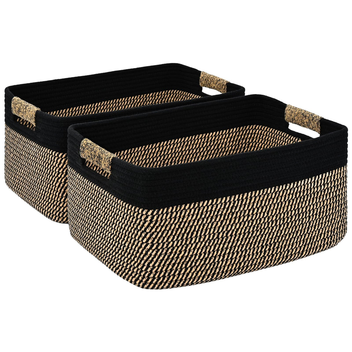 2 Pack Large Storage Basket for Organizing, 17.5"x13"x7" Woven Basket for Shelves, Closet Cube Storage Bins with Wrapped Handle, Cotton Rope Baskets for Kitchen, Clothes, Toys (Natural)