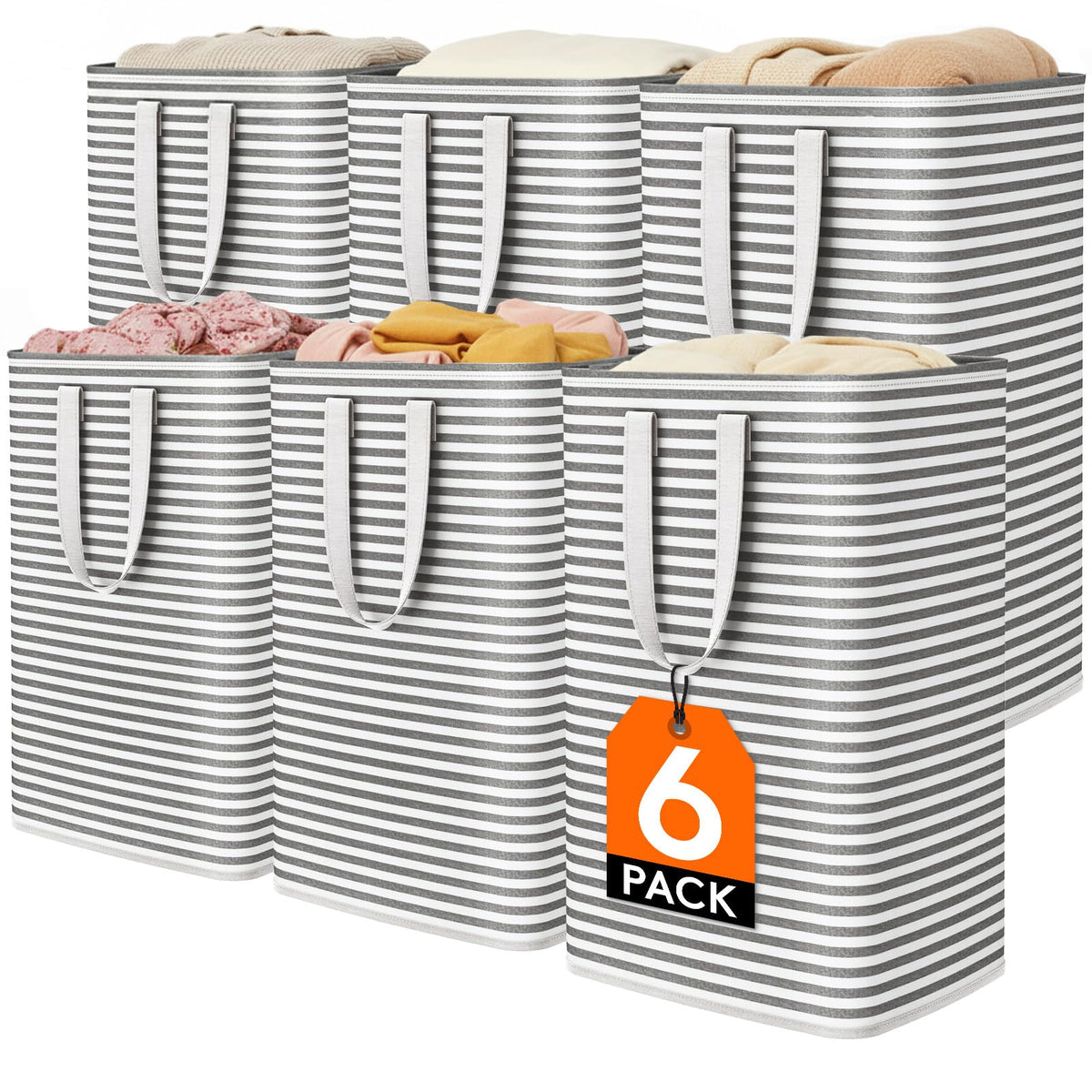 Lifewit 80L Large Laundry Baskets, 2 Pack, Reinforced Handles, Grey