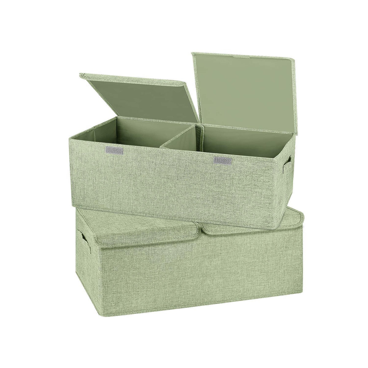 2 Pack Large Linen Fabric Collapsible Storage Bins with Lid and Handles, Washable Storage Box Baskets Cube with Removable Divider for Bedroom,Closet,Office,Living Room,Nursery (Black, Large)