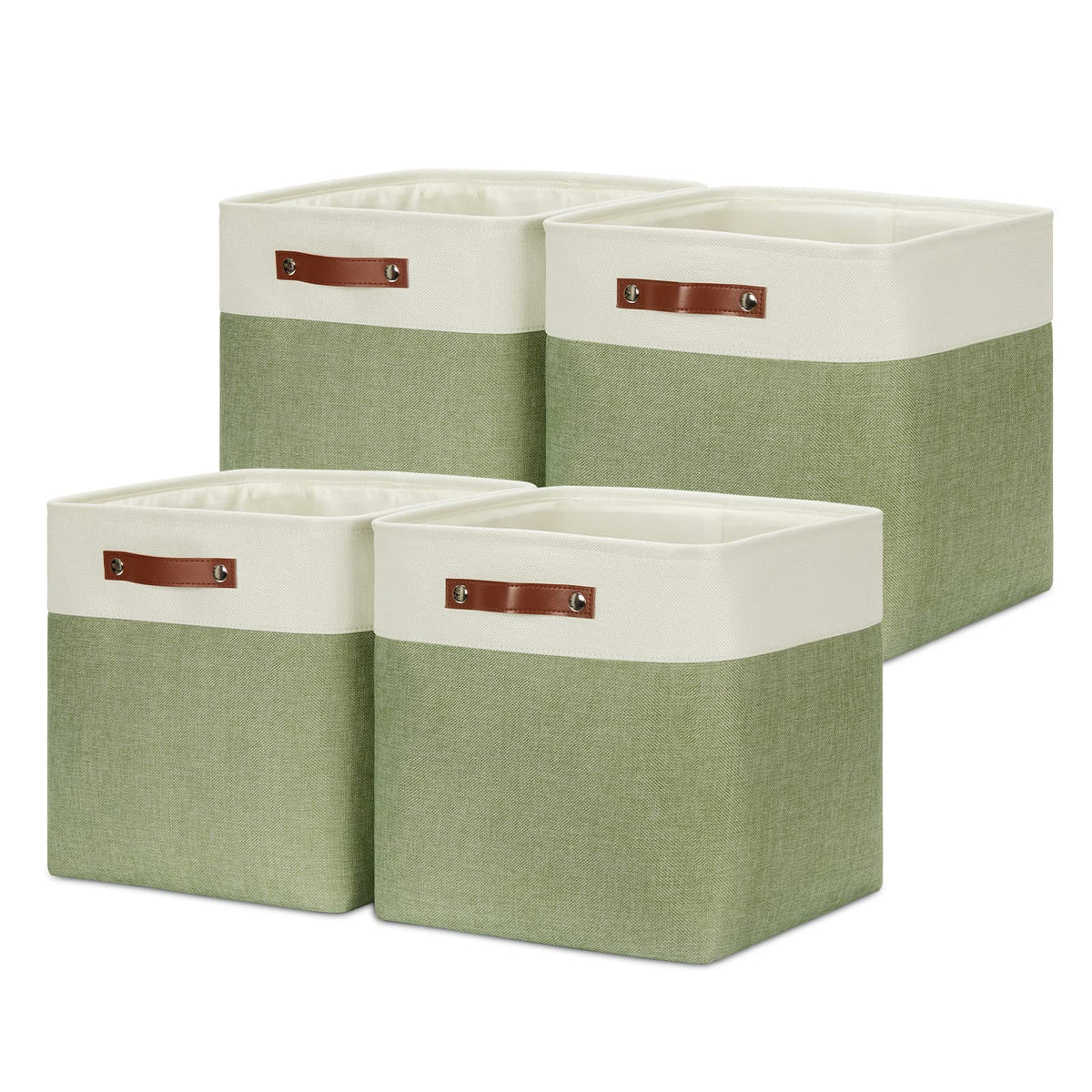 DULLEMELO Fabric Storage Bins for Laundry, Home, Foldable Storage Baskets for Shelves, Toys, Collapsible Storage Bins for Office, Closet,Bedroom(White&Khaki,L-15"x11"x9.5",4-Pack)