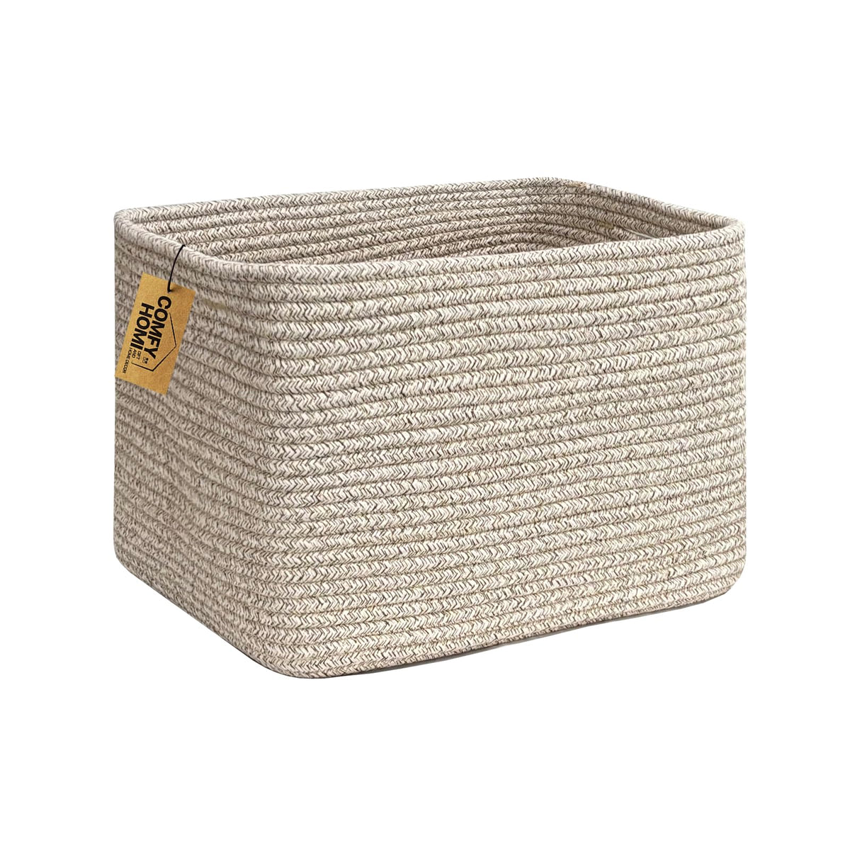 COMFY-HOMI Cotton Rope Woven Basket with Handles for Shelves,Toys,Book, Cloth Storage Baskets Bin for Organizing- 1 PCSToy Decorative Organizer for Living Room, Bathroom