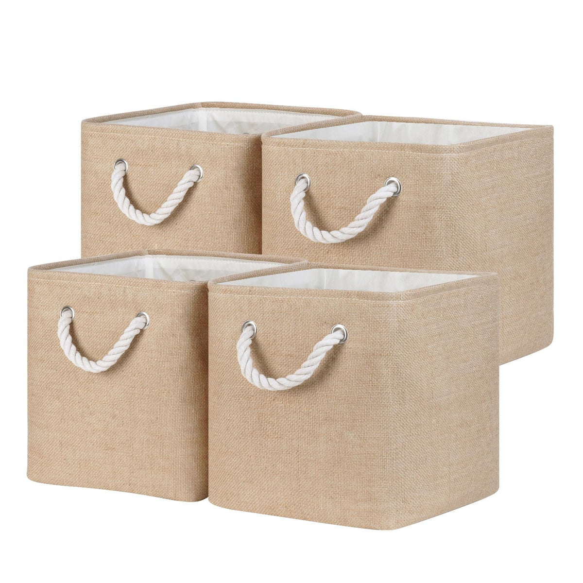 Temary Cube Storage Baskets for Shelves 12 Inch Storage Cubes 4pack Fabric Storage Baskets for Organizing Clothes, Closet Basket with Rope Handles for Home (White&Green)