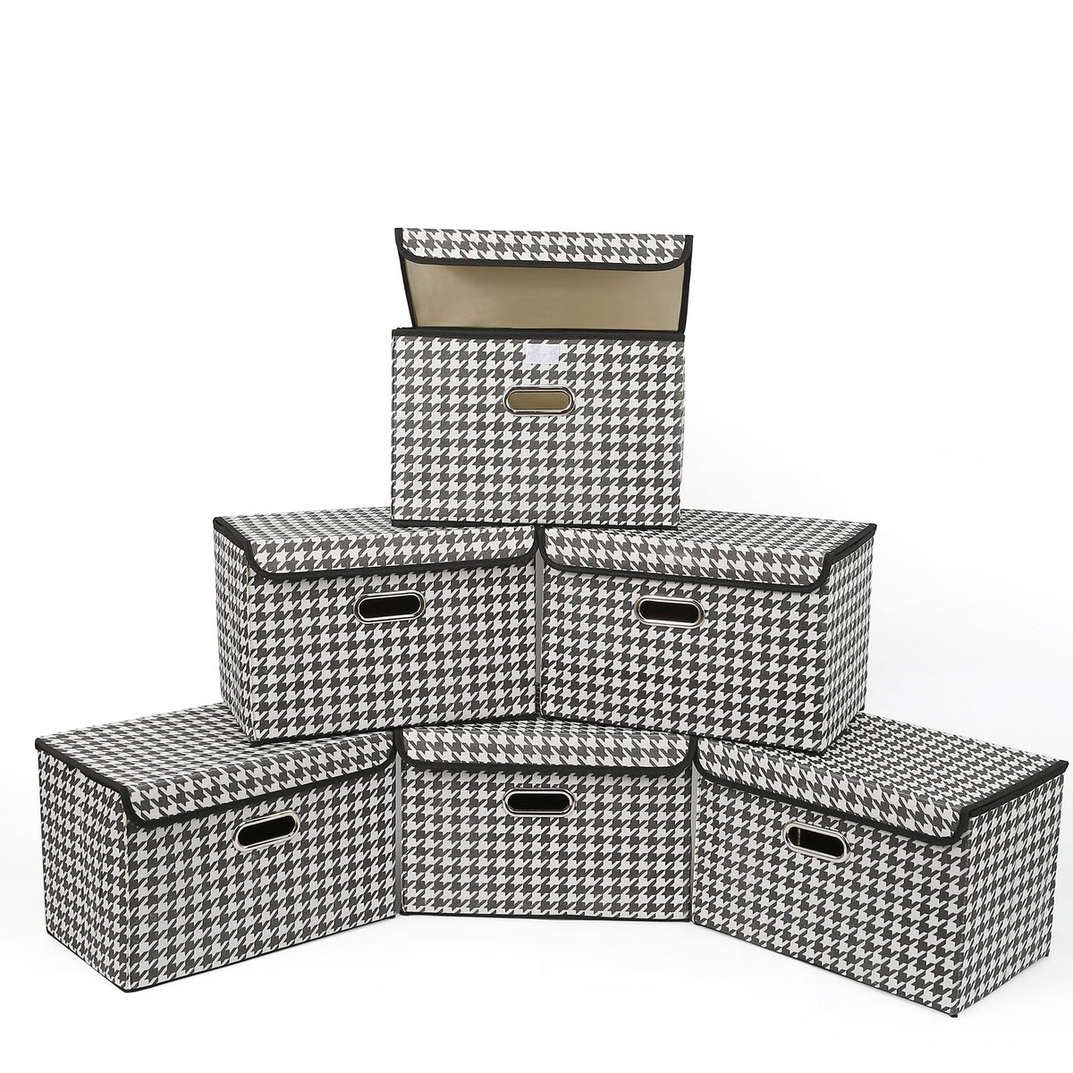 STOREONE Fabric Storage Cube Bins Foldable Organizer Container Collapsible Basket with Lids and Metal Handles, for Home, Bedroom, Closet 3 Pcs (Navy Blue)