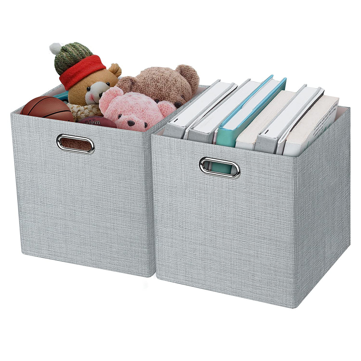 Posprica 3X Thicker Fabric Storage Cubes 13 inch Collapsible Storage Bins for Organization, Cubby Storage Baskets for Organizing Shelf Cabinet Bookcase Boxes, Set of 4, Coffee