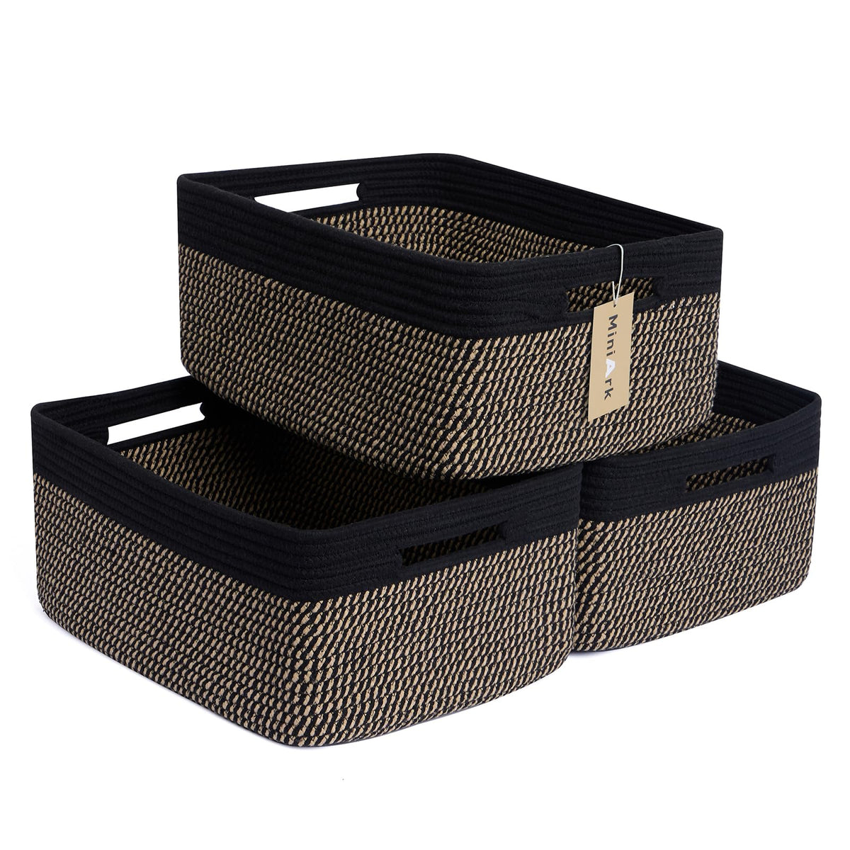 MiniArk Large Storage Baskets for Shelves, 17 x 13 x 7.5” Closet Organizers Bins for Clothes Blanket Towels, Baby Nursery, Toy Baskets Box, Woven Rope Baskets, 2 Packs Gradient Brown