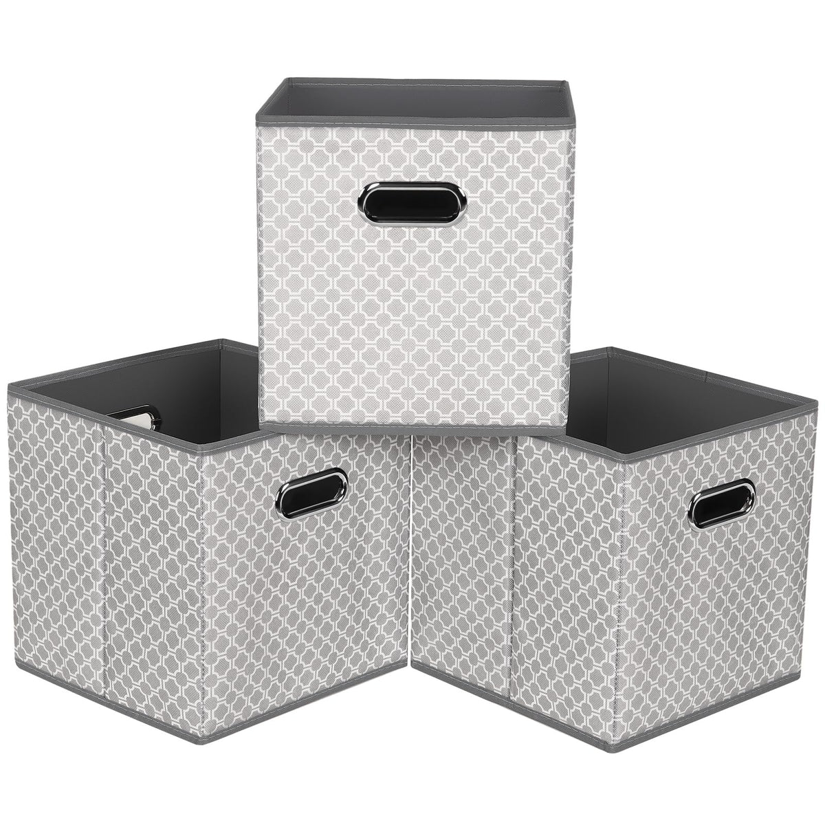 Yunkeeeper storage bins Cubes, Fabric Cube Organizer with Handle, Foldable Cube Bins for Cloth or Accessary Storage, 11x11x11, Set of 3,(Gray)