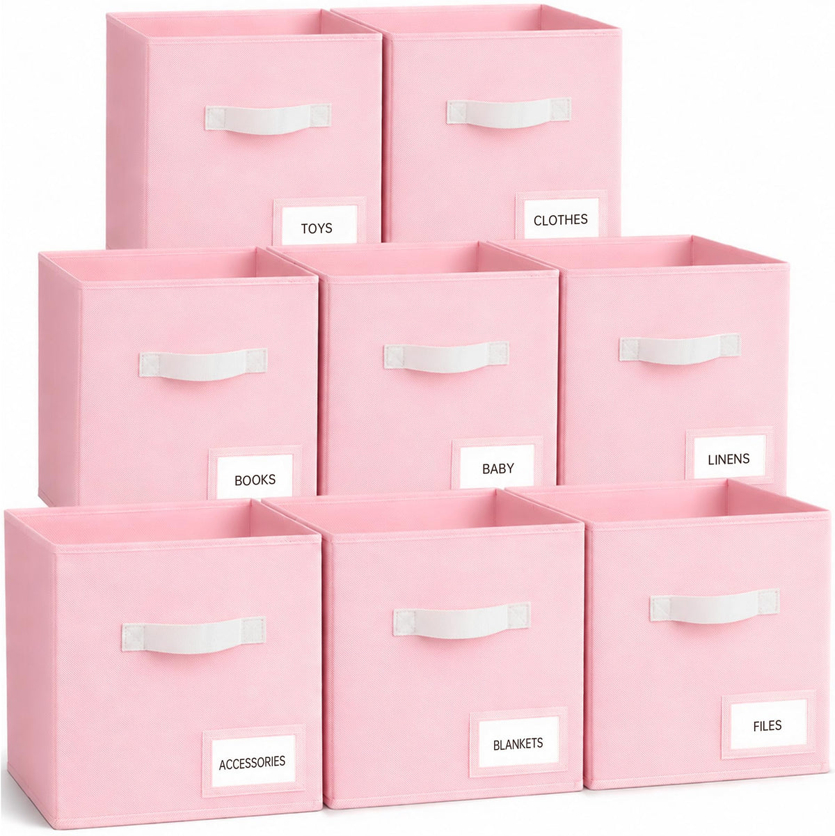 Storage Cubes 8 Pack, 11 Inch Fabric Storage Cubes Organizer Bins with Labels, Odor-Free & Sturdy PP Structure, Cubby Baskets for Closet, Shelves, Toys & Nursery (Beige)