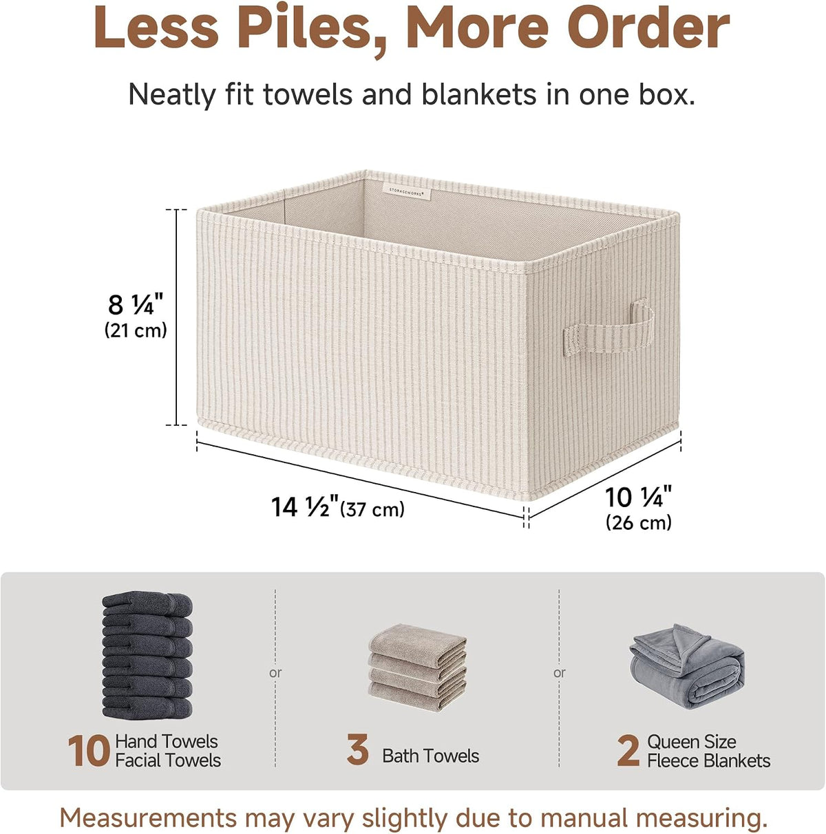 StorageWorks Shelf Organizer Bins, Beige Stripes, 3-Pack, Large