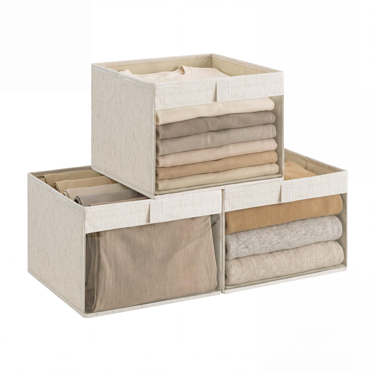 StorageWorks Fabric Storage Bins with Clear Window, Beige, 3-Pack