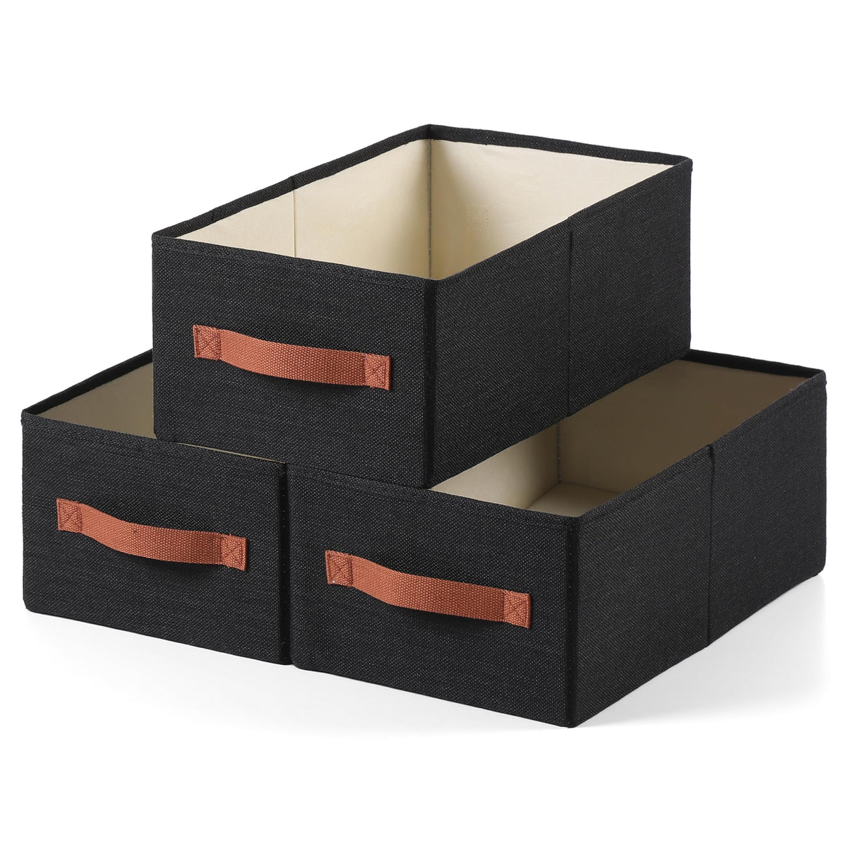 Linen Folding Storage Bins, 3 Pack Large Storage Baskets, Washable, Clothing Storage Bins with Handle, Closet Organizer for Storage Sweater,Sheets(dark grey, 18½"x11 x8½)