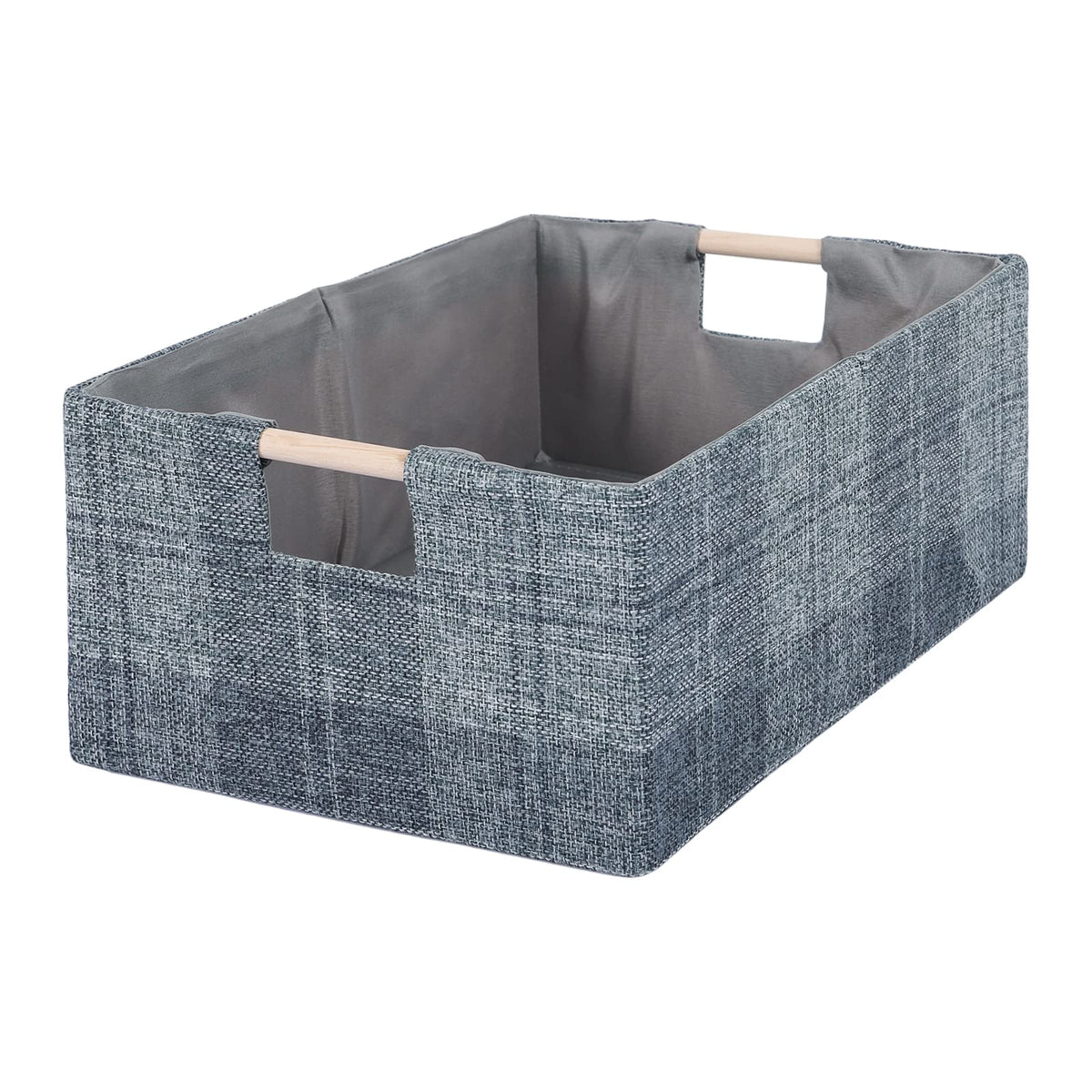 Fabric Storage Box, 15x11in Foldable Cotton Linen Basket with Wooden Handle