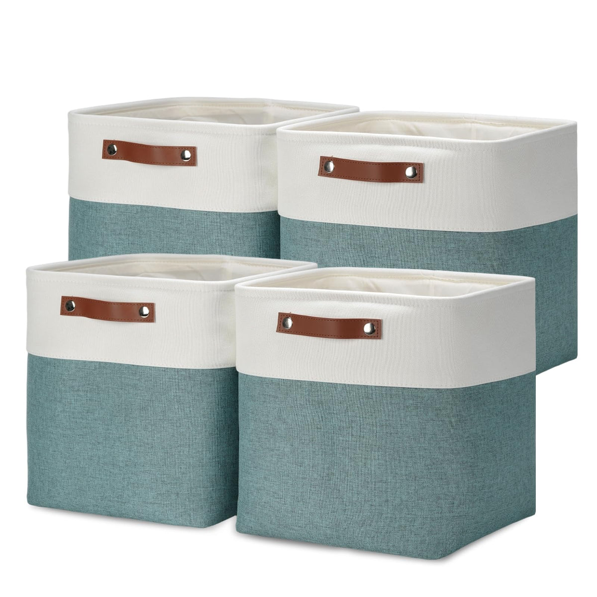 DULLEMELO Fabric Storage Bins for Laundry, Home, Foldable Storage Baskets for Shelves, Toys, Collapsible Storage Bins for Office, Closet,Bedroom(White&Khaki,L-15"x11"x9.5",4-Pack)