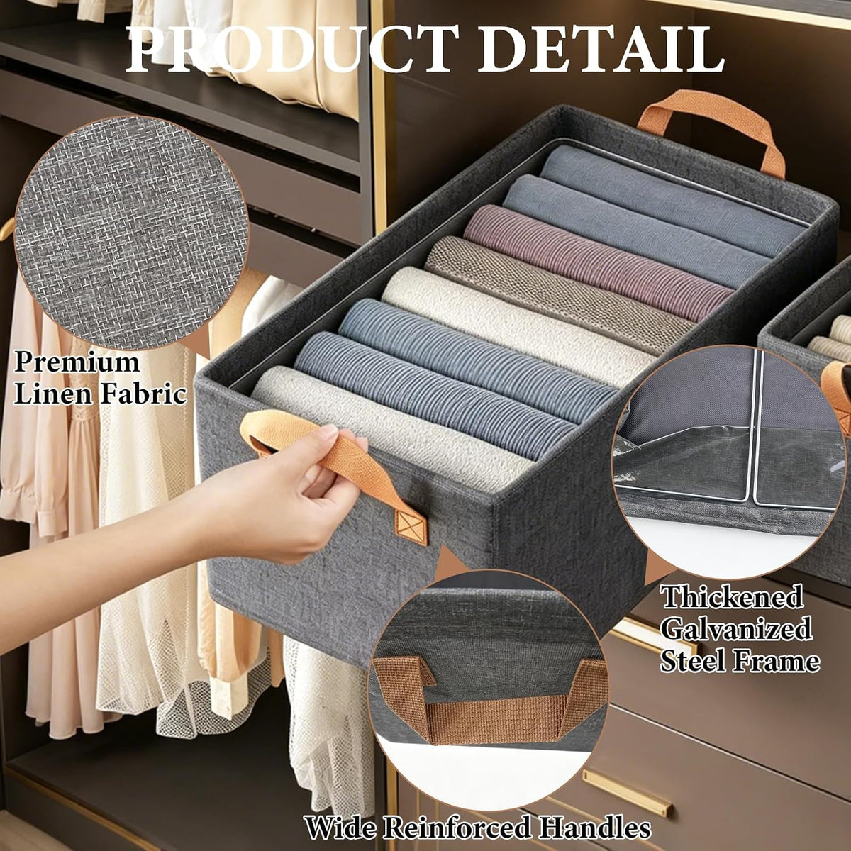 Decorwell 4 Pack Large Capacity Storage Bins Closet Organizer for Shelves - Foldable Fabric Storage Baskets Boxes with Handles for Organizing Clothes, Toys, Books, Sheets, Jeans (Gray)