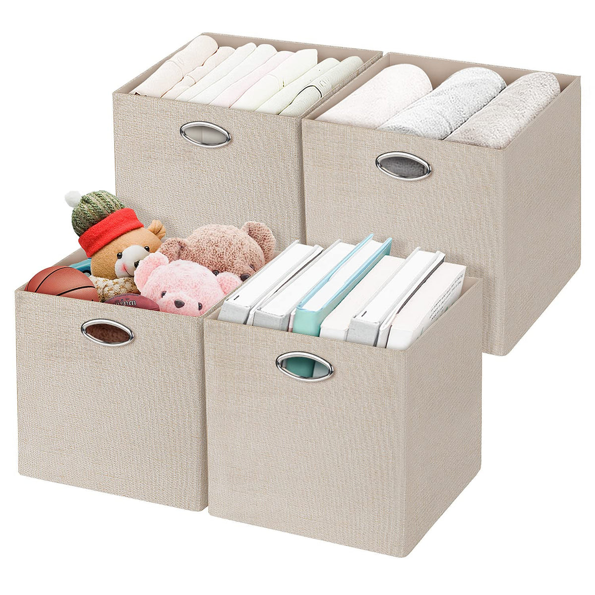 Posprica 3X Thicker Fabric Storage Cubes 13 inch Collapsible Storage Bins for Organization, Cubby Storage Baskets for Organizing Shelf Cabinet Bookcase Boxes, Set of 4, Coffee