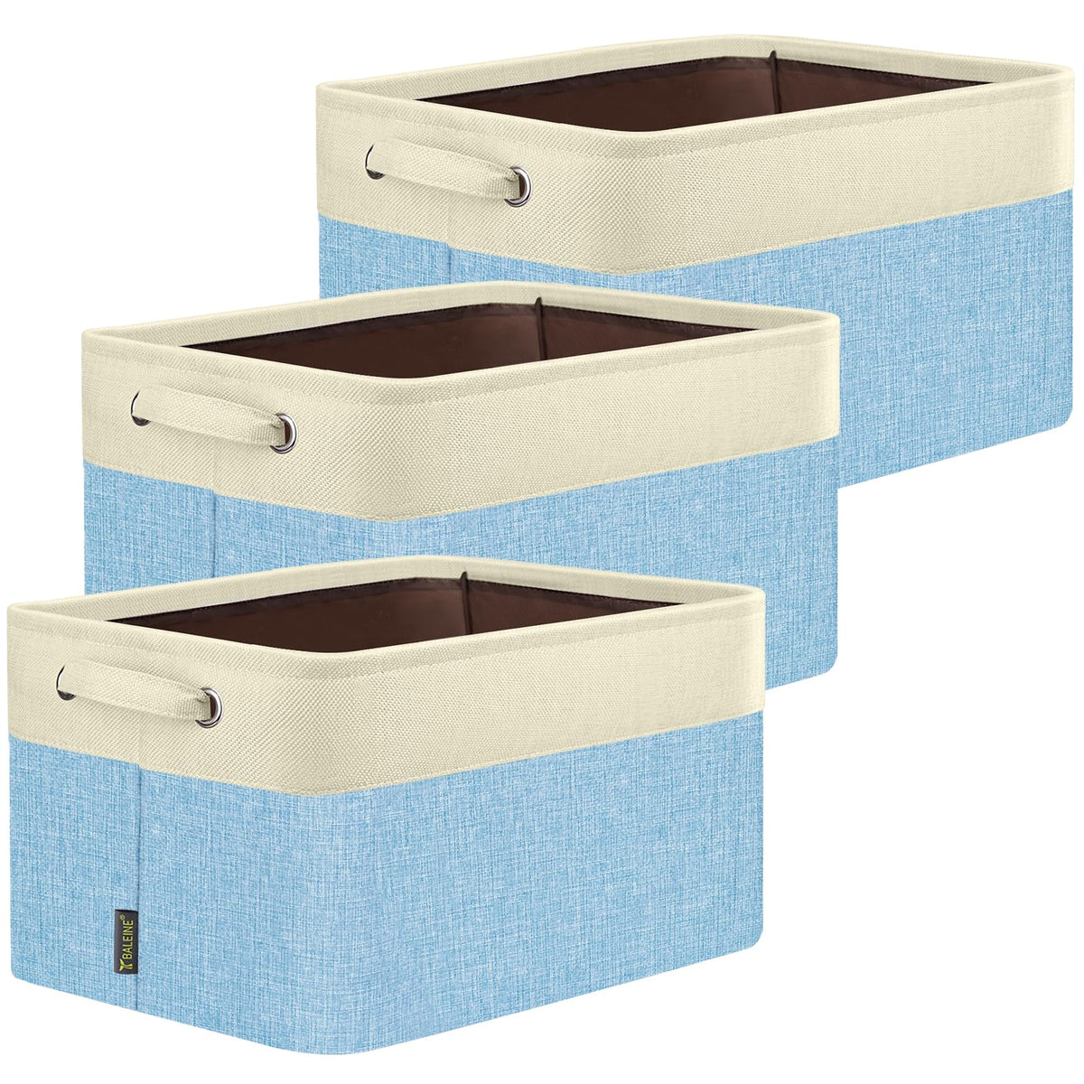 BALEINE 3 Pack Fabric Closet Storage Bins for Shelves, Linen Closet Organizers and Storage, Decorative Baskets for Organizing, Shelf, Clothes, Home, Office (Grey, 15"x11"x9.5")