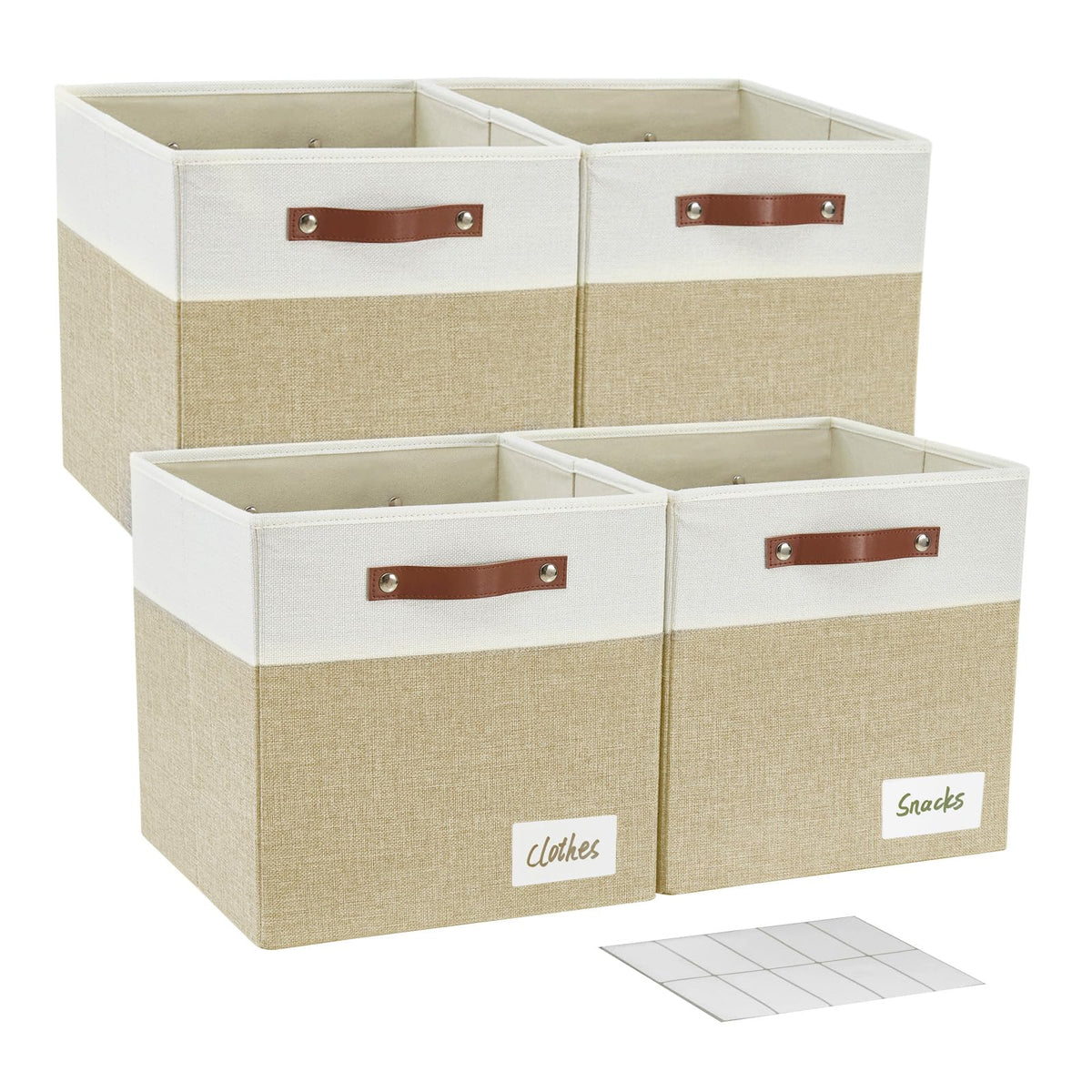Bagnizer Collapsible Fabric Storage Cube Bins with 2 Reinforced PU Handles, Foldable Storage Organizer Baskets for Closet, Shelves, Living Room | 13"x13"x13", 4 Pack, Gray & White