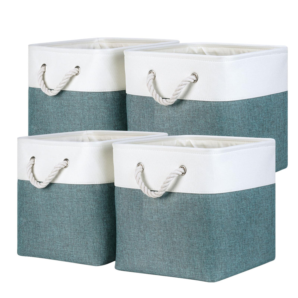Temary Cube Storage Baskets for Shelves 12 Inch Storage Cubes 4pack Fabric Storage Baskets for Organizing Clothes, Closet Basket with Rope Handles for Home (White&Green)