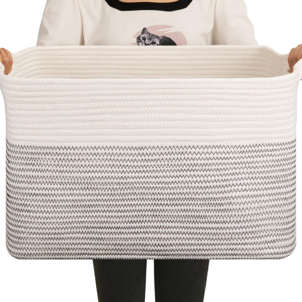 OIAHOMY Large Blanket Basket, 65L Cotton Rope Woven Laundry Basket, Toy Bin for Baby Room, Container for Blanket Storage in Living Room, 20''×16''×12'', Gradient Brown