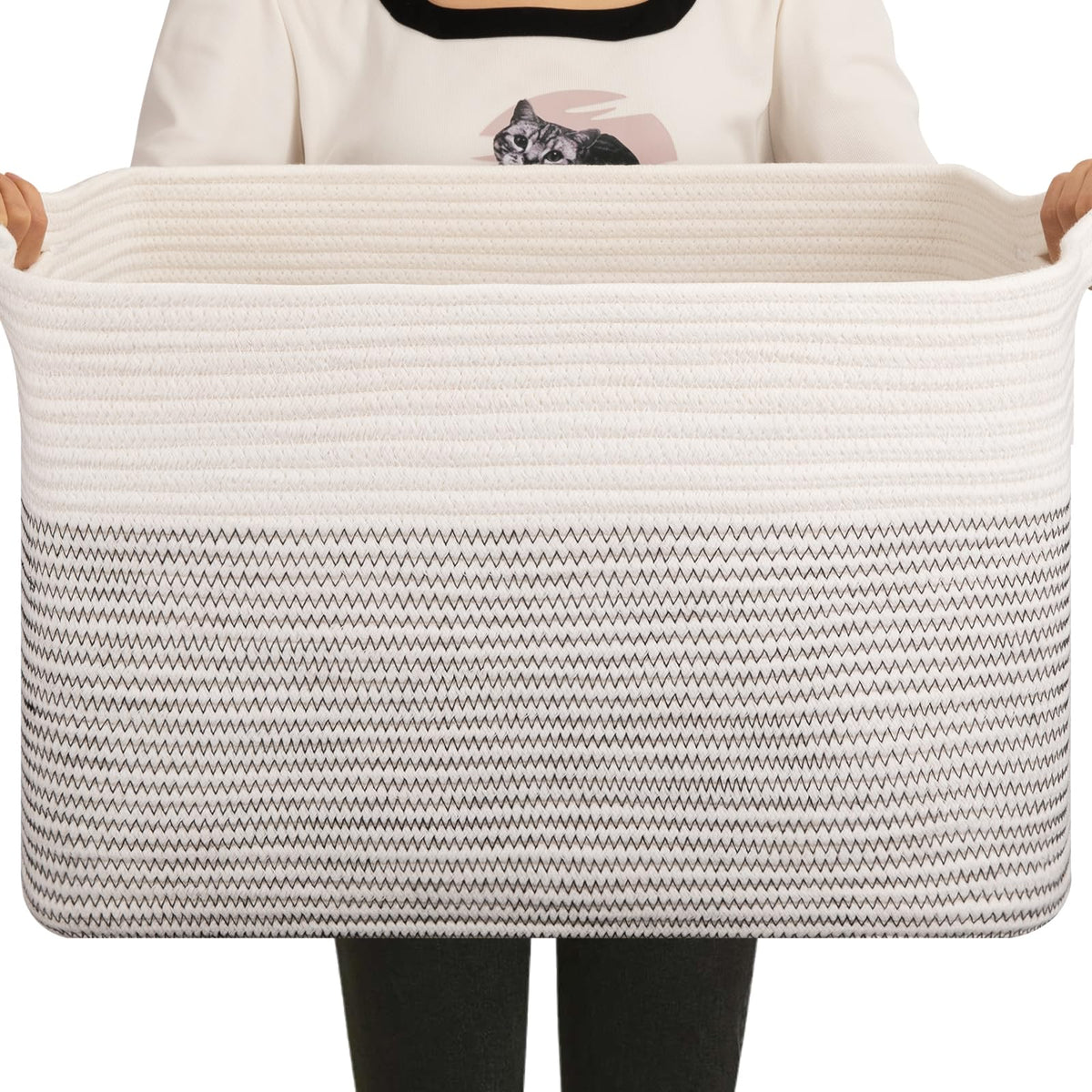 OIAHOMY Large Blanket Basket, 65L Cotton Rope Woven Laundry Basket, Toy Bin for Baby Room, Container for Blanket Storage in Living Room, 20''×16''×12'', Gradient Brown