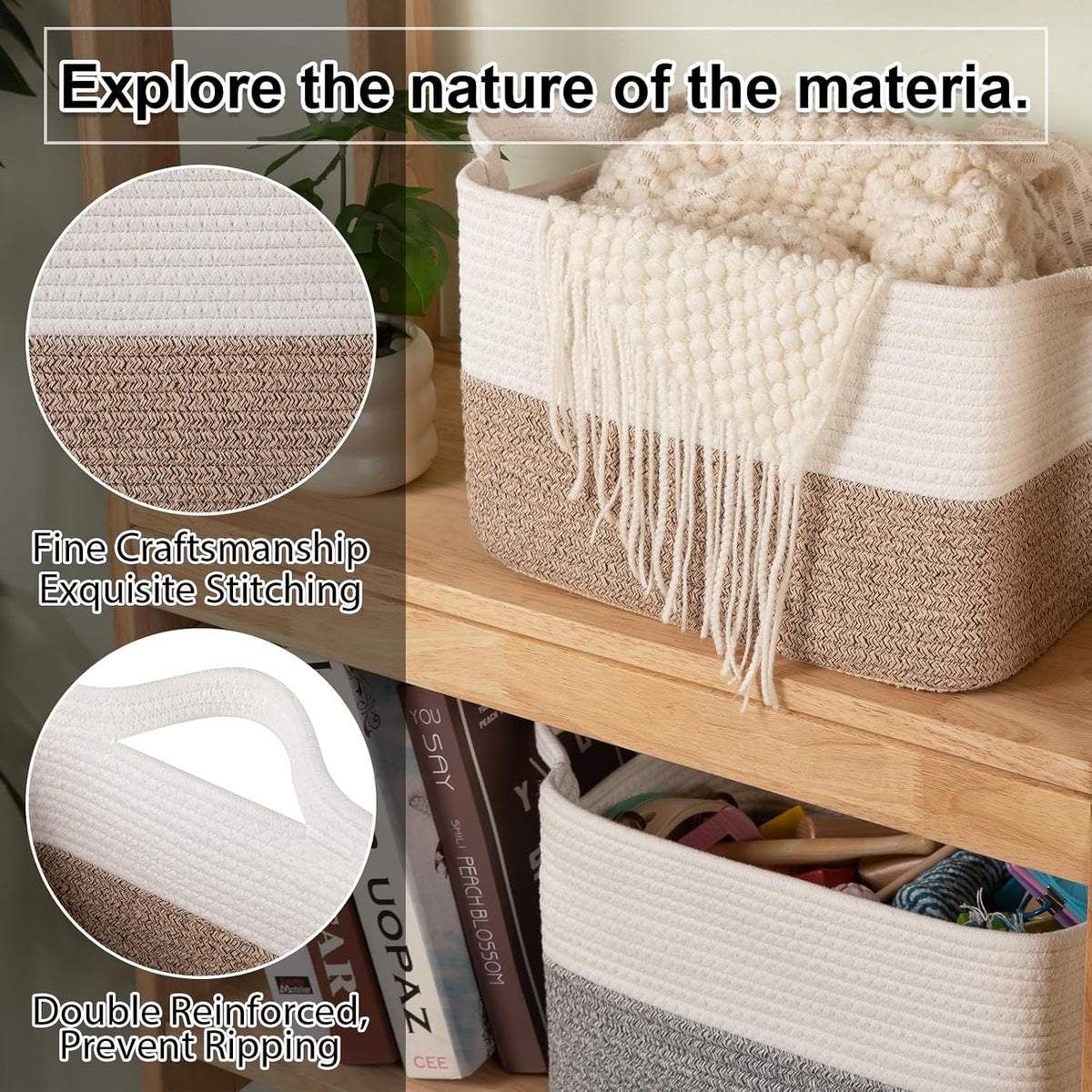 OIAHOMY 30L Woven Storage Basket for Shelves Baskets for Organizing Brown