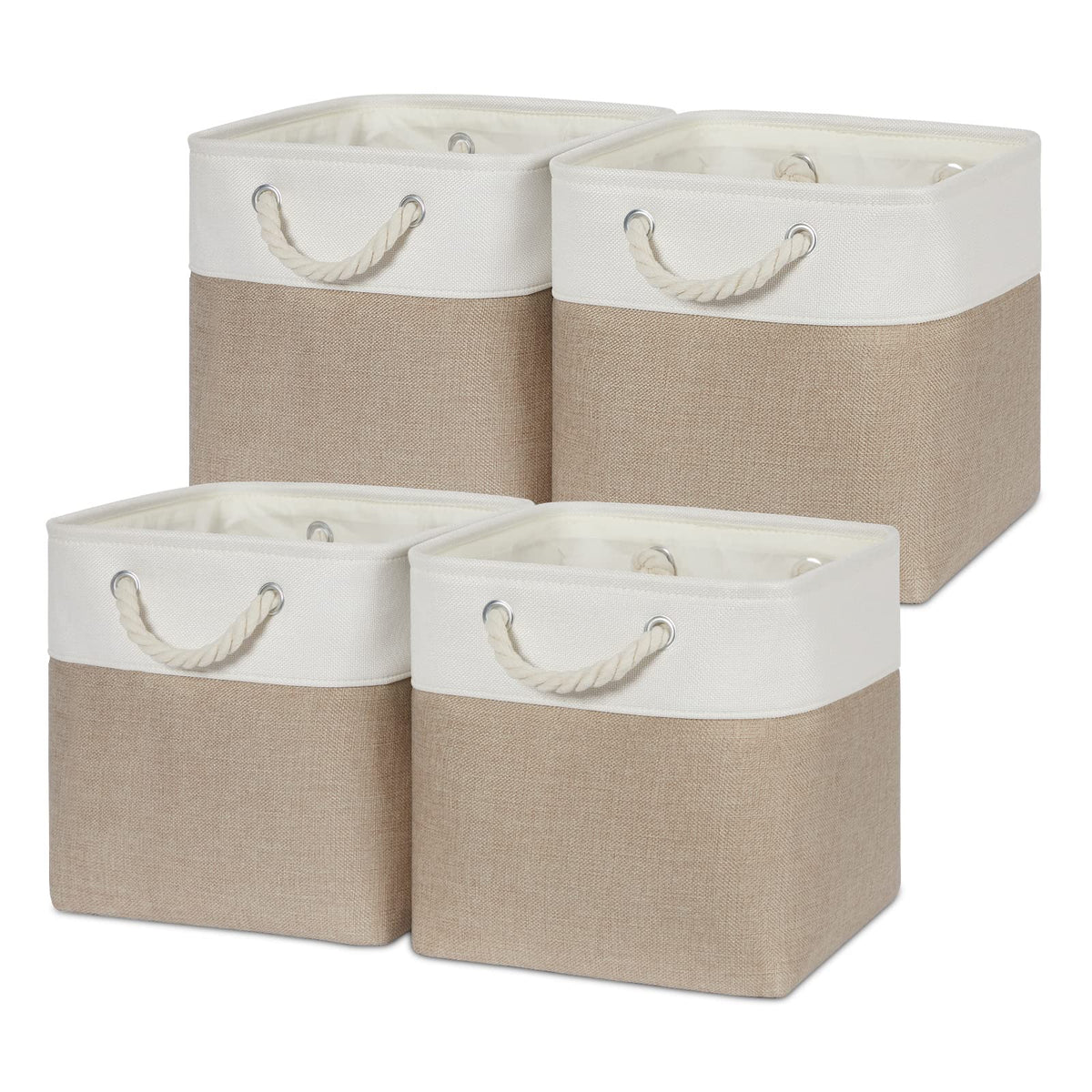Temary Cube Storage Baskets for Shelves 12 Inch Storage Cubes 4pack Fabric Storage Baskets for Organizing Clothes, Closet Basket with Rope Handles for Home (White&Green)