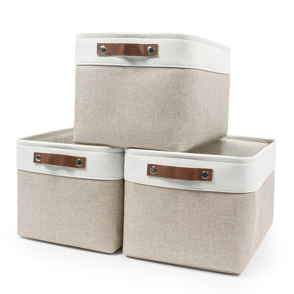Bagnizer Storage Bins Large Fabric Storage Baskets for Shelves 3 Pack, Decorative Linen Closet Baskets with Handles for Organizing, Shelf, Clothes, Home, Office, 15x11x9.5Inches (Grey&White)