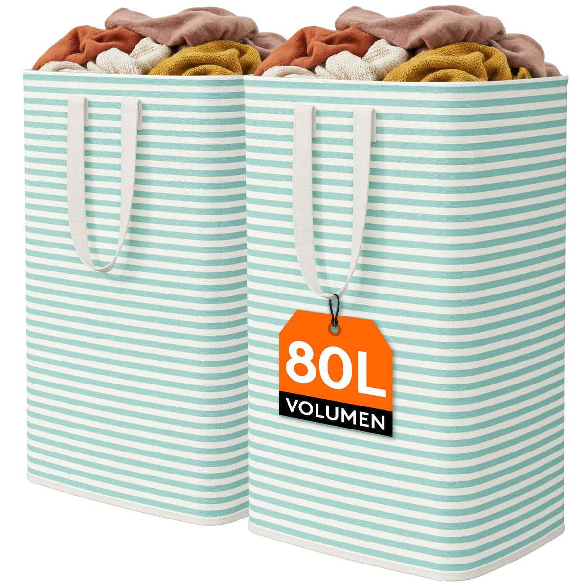Lifewit 80L Large Laundry Baskets, 2 Pack, Reinforced Handles, Grey