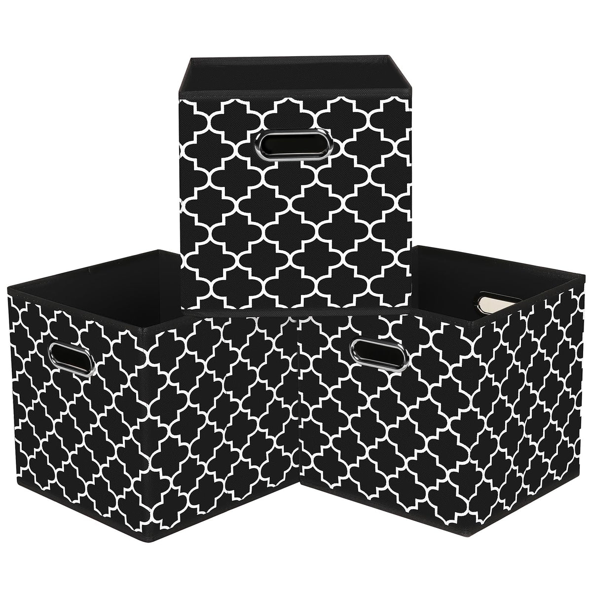 Black Foldable Storage Cubes Bins , Fabric Storage Box Cubes Organizer Baskets with Dual Handles for Home Organizer (Black)