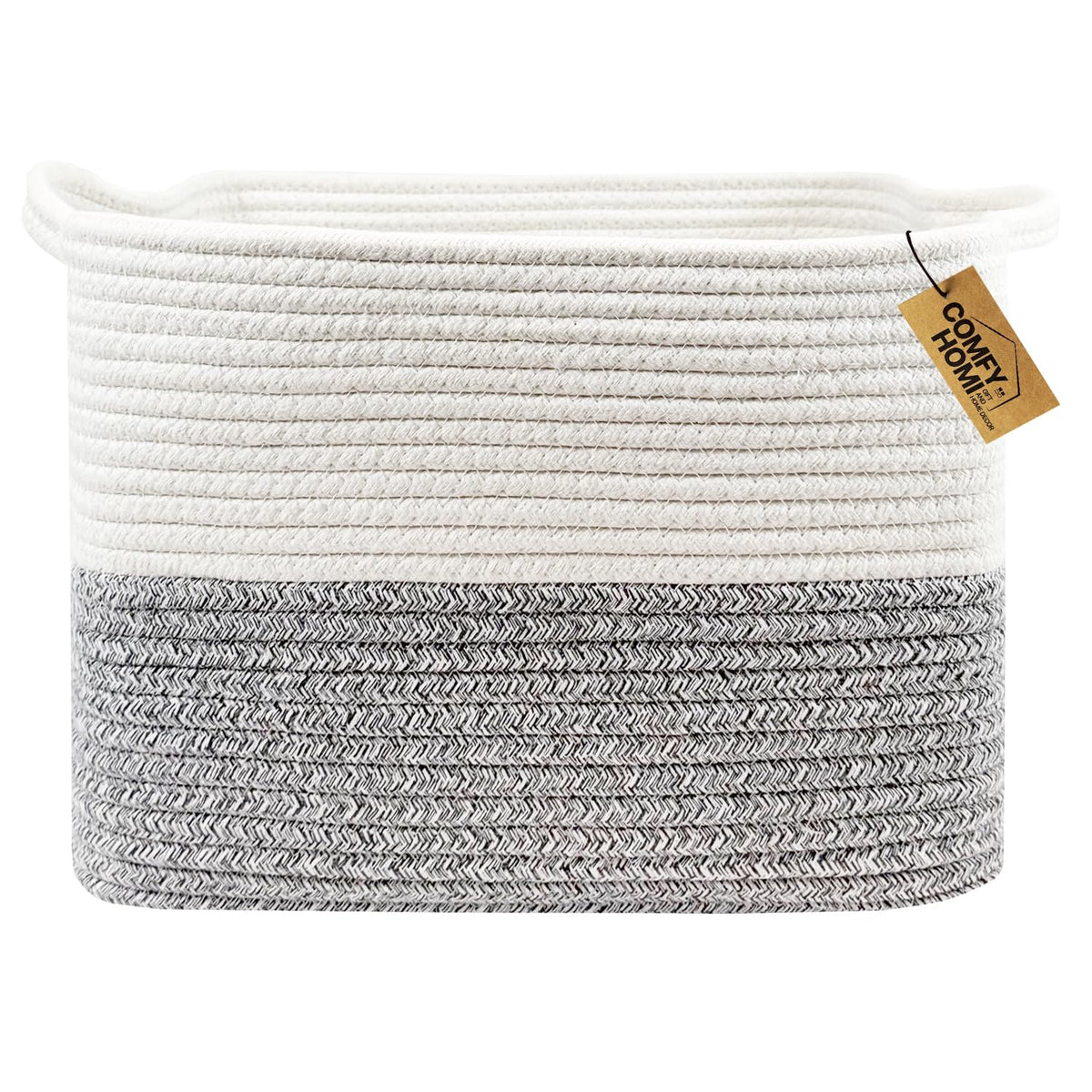 COMFY-HOMI Cotton Rope Woven Basket with Handles for Shelves,Toys,Book, Cloth Storage Baskets Bin for Organizing- 1 PCSToy Decorative Organizer for Living Room, Bathroom