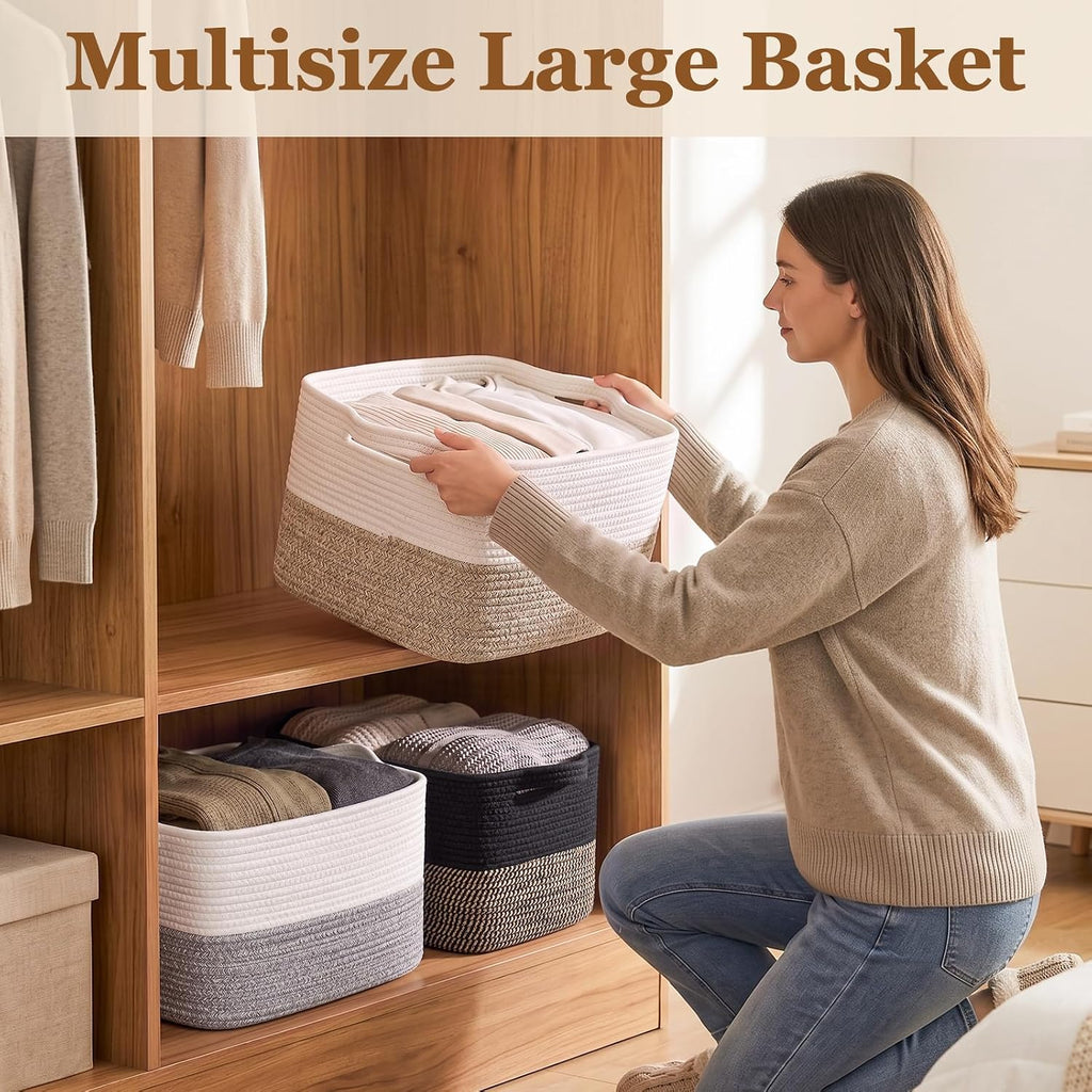OIAHOMY 30L Woven Storage Basket for Shelves Baskets for Organizing Brown