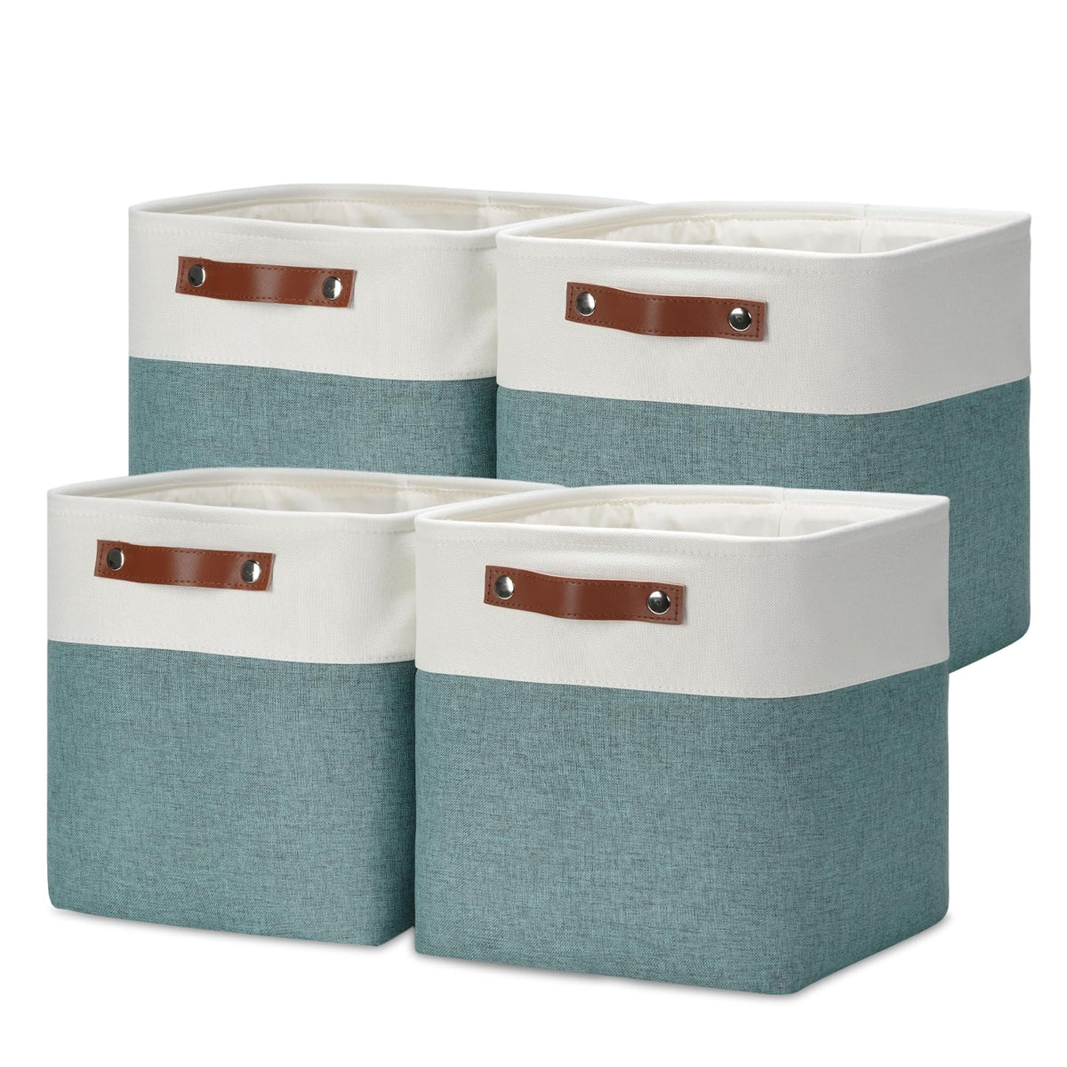 DULLEMELO Fabric Storage Bins for Laundry, Home, Foldable Storage Baskets for Shelves, Toys, Collapsible Storage Bins for Office, Closet,Bedroom(White&Khaki,L-15"x11"x9.5",4-Pack)