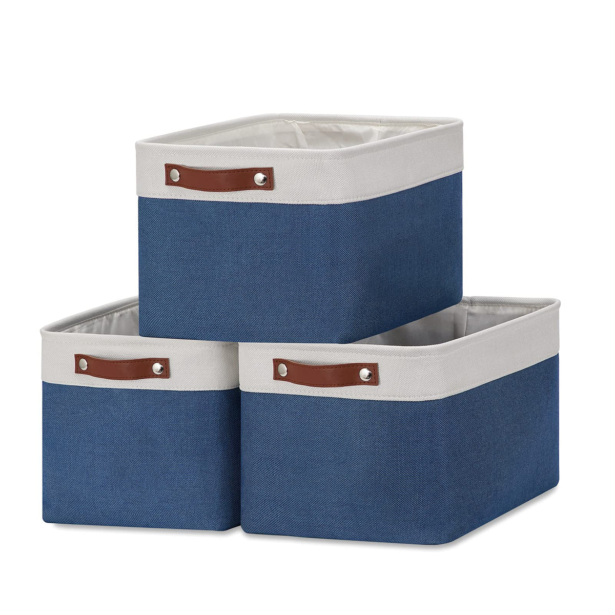 DULLEMELO Fabric Storage Bins for Laundry, Home, Foldable Storage Baskets for Shelves, Toys, Collapsible Storage Bins for Office, Closet,Bedroom(White&Khaki,L-15"x11"x9.5",4-Pack)