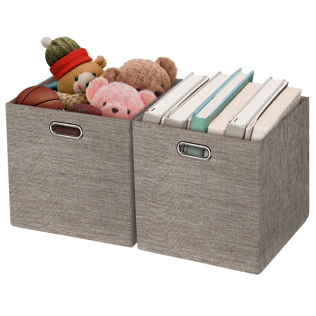 Posprica 3X Thicker Fabric Storage Cubes 13 inch Collapsible Storage Bins for Organization, Cubby Storage Baskets for Organizing Shelf Cabinet Bookcase Boxes, Set of 4, Coffee