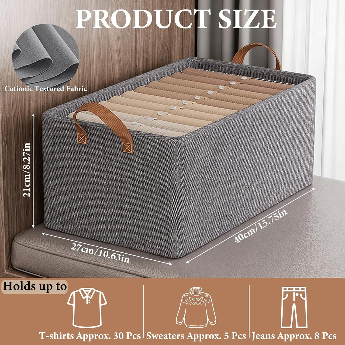 Decorwell 4 Pack Large Capacity Storage Bins Closet Organizer for Shelves - Foldable Fabric Storage Baskets Boxes with Handles for Organizing Clothes, Toys, Books, Sheets, Jeans (Gray)