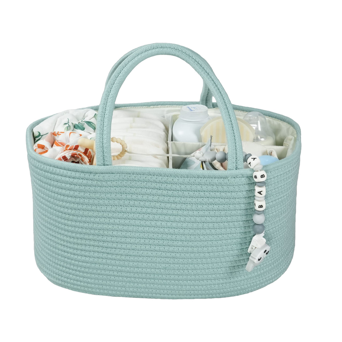 XUANGUO Cotton Rope Baby Diaper Caddy Organizer Basket Light Green