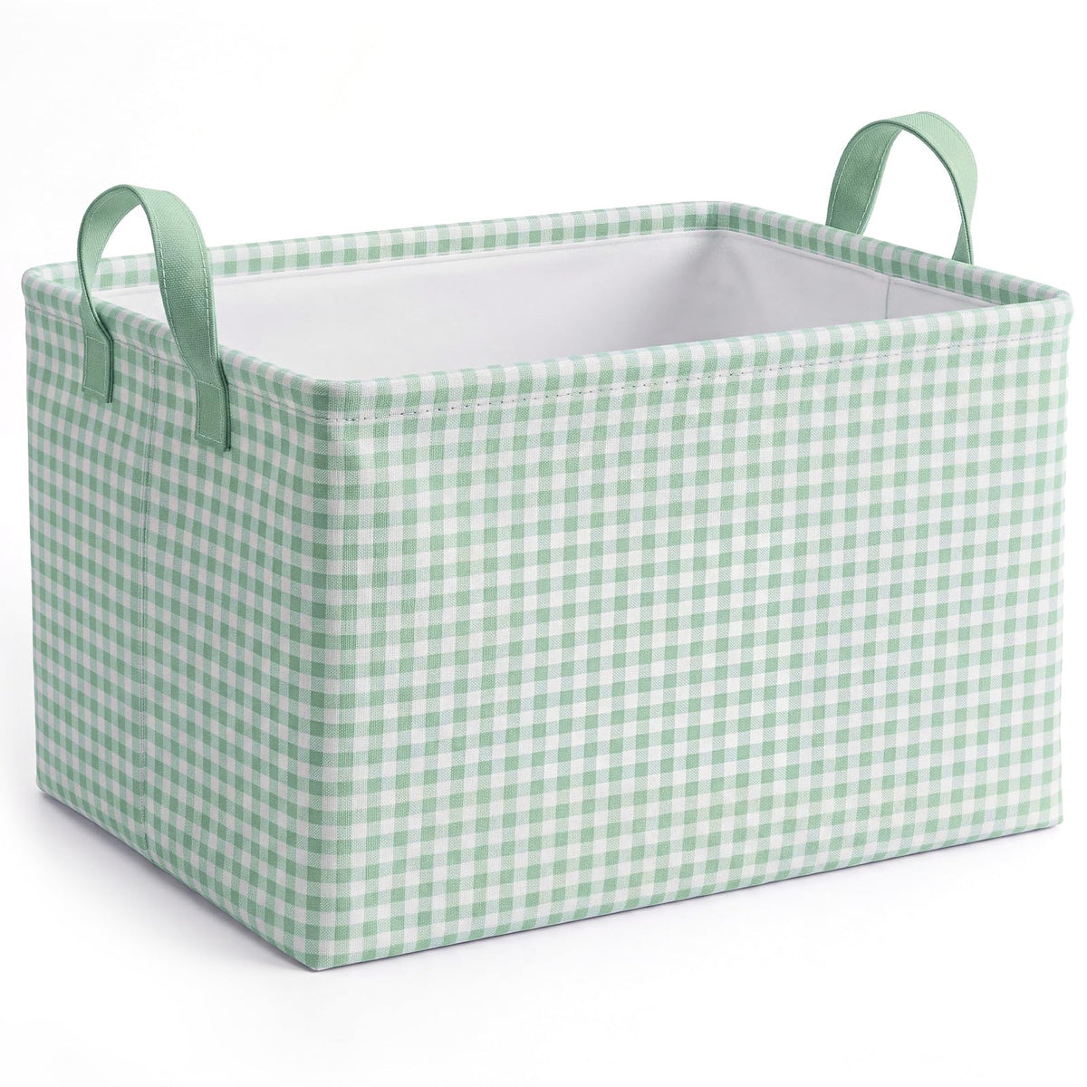 Hushee Khaki Gingham Basket Checkered Storage Collapsible Bin with Handles