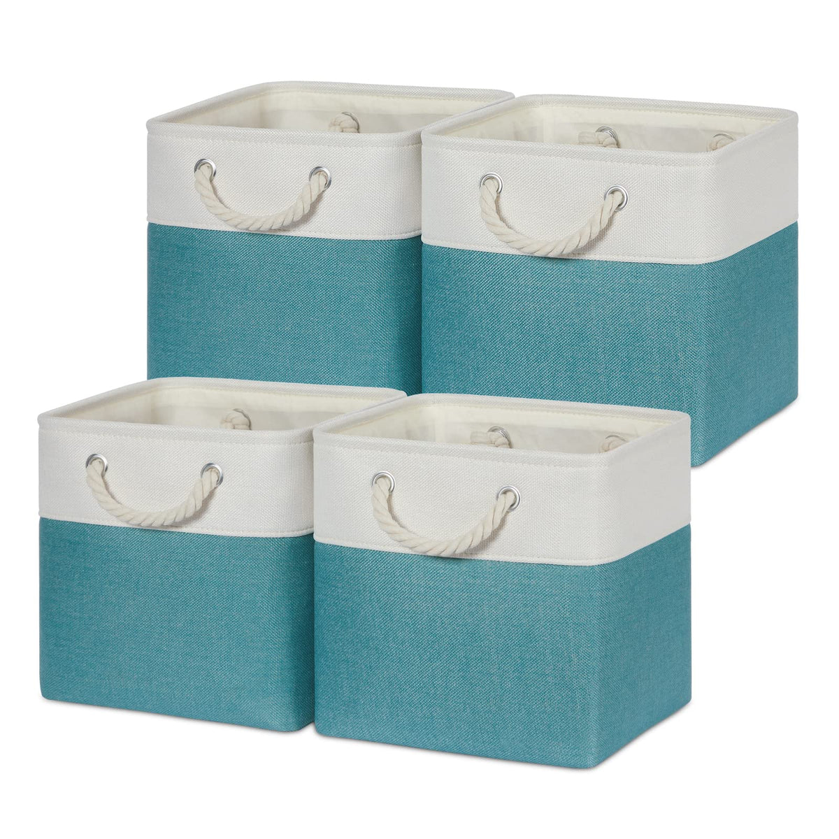 Temary Cube Storage Baskets for Shelves 12 Inch Storage Cubes 4pack Fabric Storage Baskets for Organizing Clothes, Closet Basket with Rope Handles for Home (White&Green)