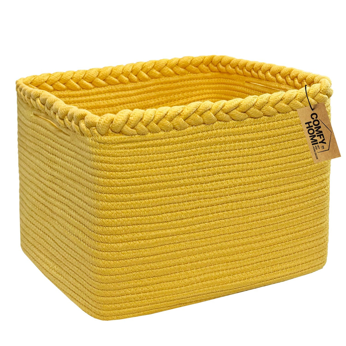 COMFY-HOMI Cotton Rope Woven Basket with Handles for Shelves,Toys,Book, Cloth Storage Baskets Bin for Organizing- 1 PCSToy Decorative Organizer for Living Room, Bathroom