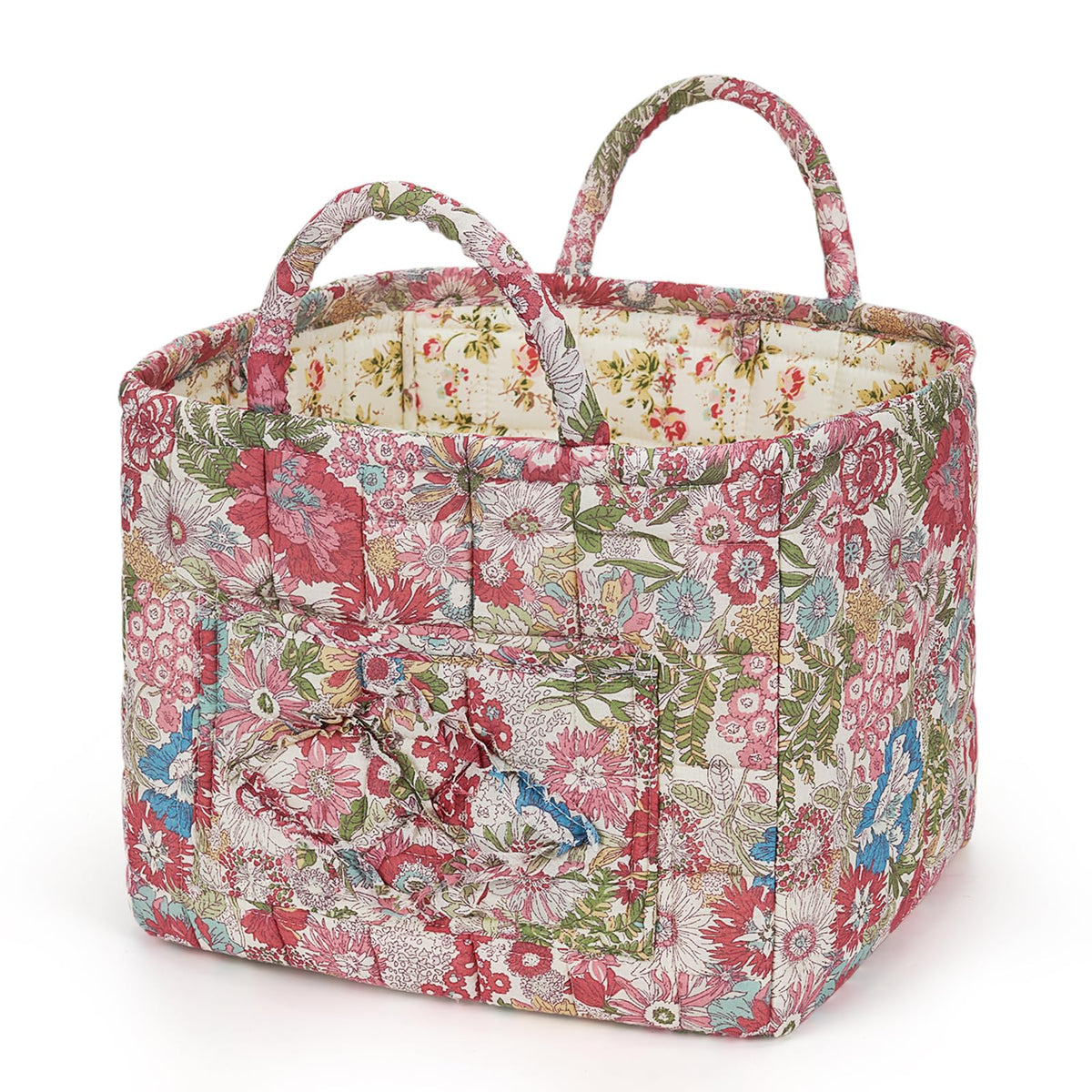 Floral Fabric Storage Basket Car Interior Storage Basket Underwear Sundries Laundry Baskets Supplies Home Organizer Bag (Red plaid)