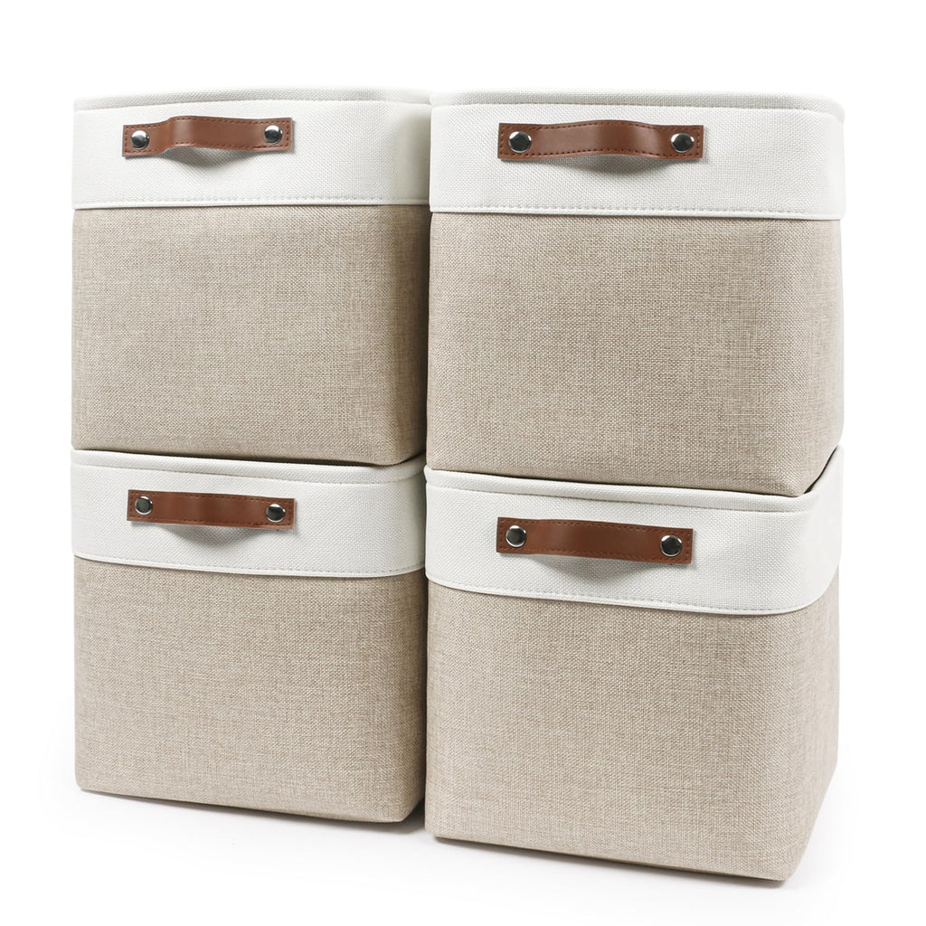Bagnizer Storage Bins Large Fabric Storage Baskets for Shelves 3 Pack, Decorative Linen Closet Baskets with Handles for Organizing, Shelf, Clothes, Home, Office, 15x11x9.5Inches (Grey&White)