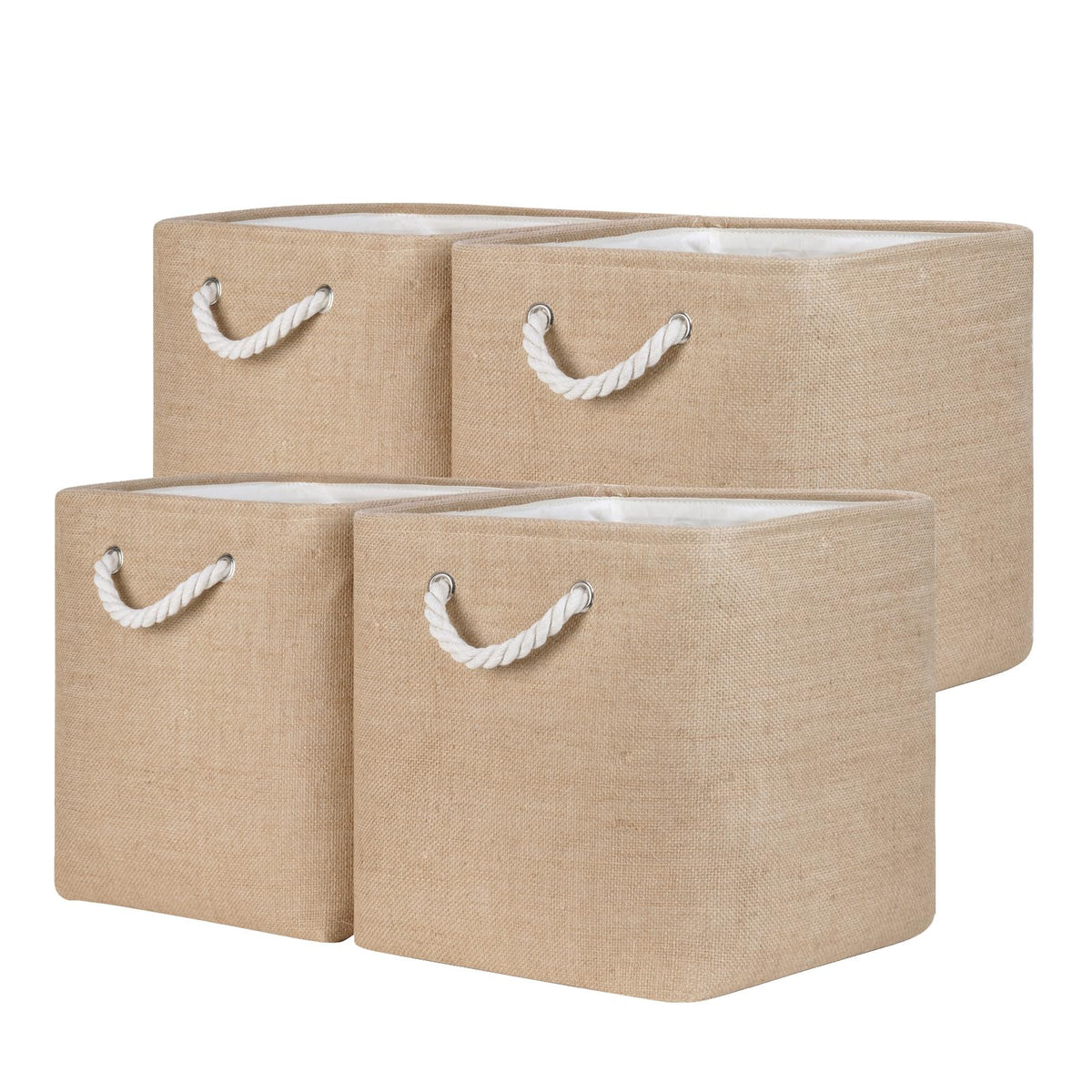 Temary Cube Storage Baskets for Shelves 12 Inch Storage Cubes 4pack Fabric Storage Baskets for Organizing Clothes, Closet Basket with Rope Handles for Home (White&Green)
