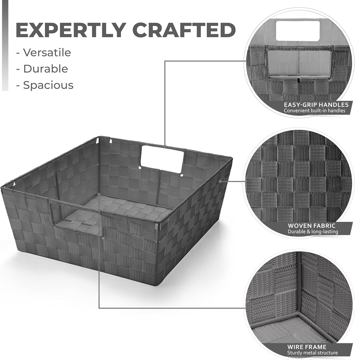 Sorbus Baskets for Organizing, Woven Storage Set (Set of 3, Gray)